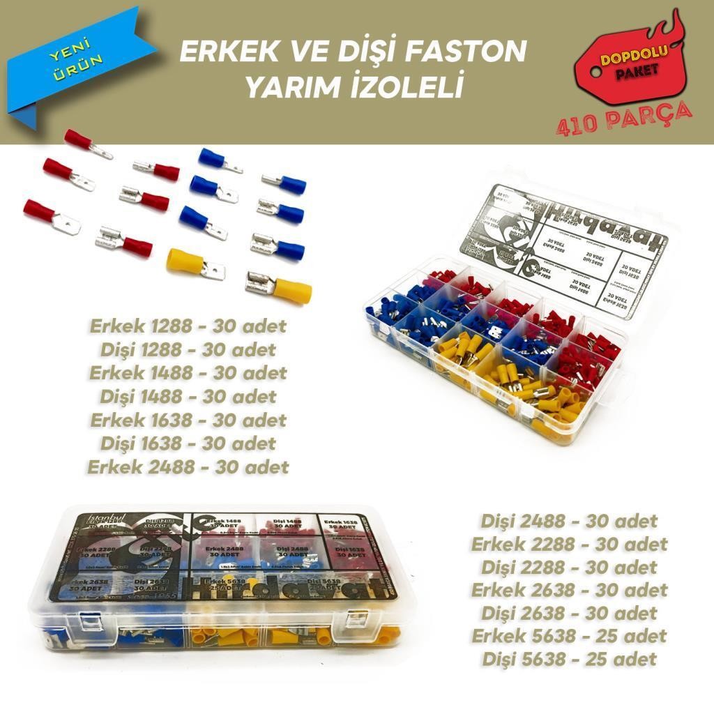 Yarım İzoleli Faston Terminal Seti, Dopdolu Paket 410 Parça