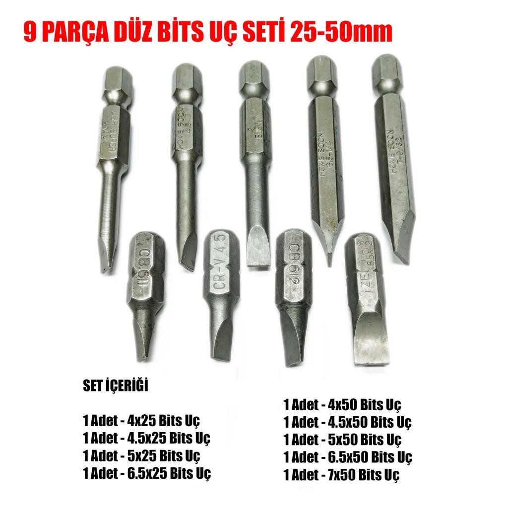 9 Parça Düz Bits Uç Seti