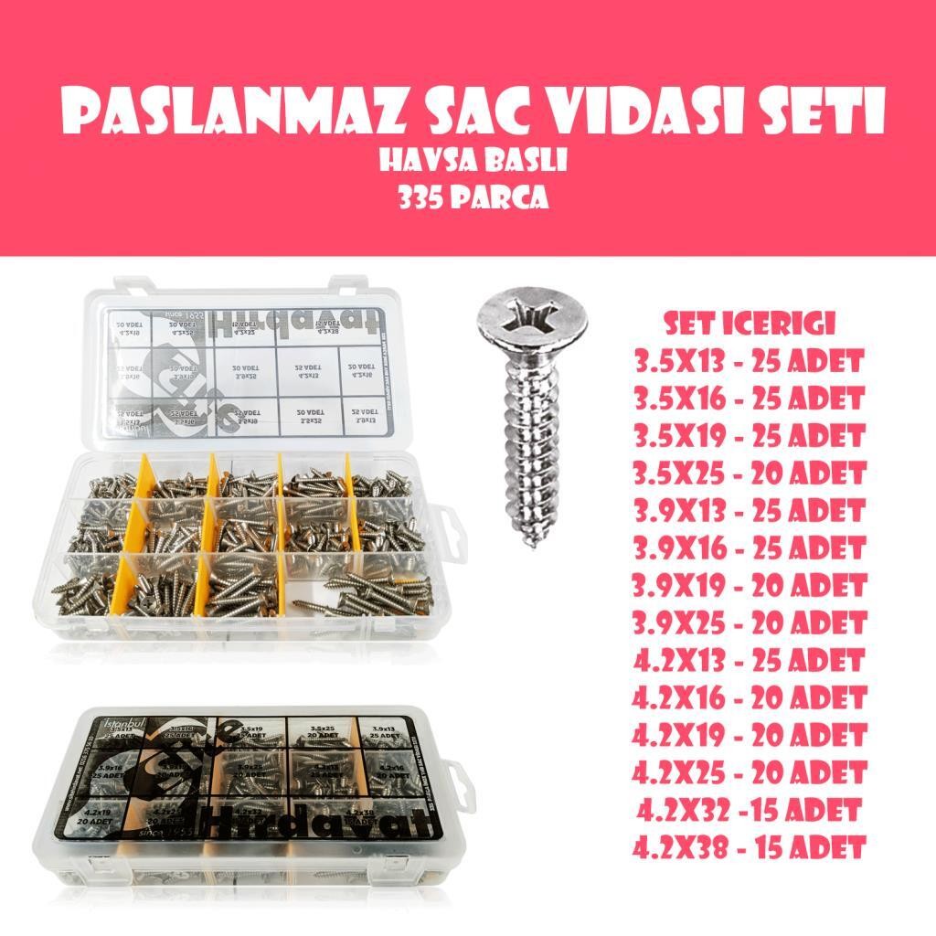 335 Parça YHB İnox Vida Seti 