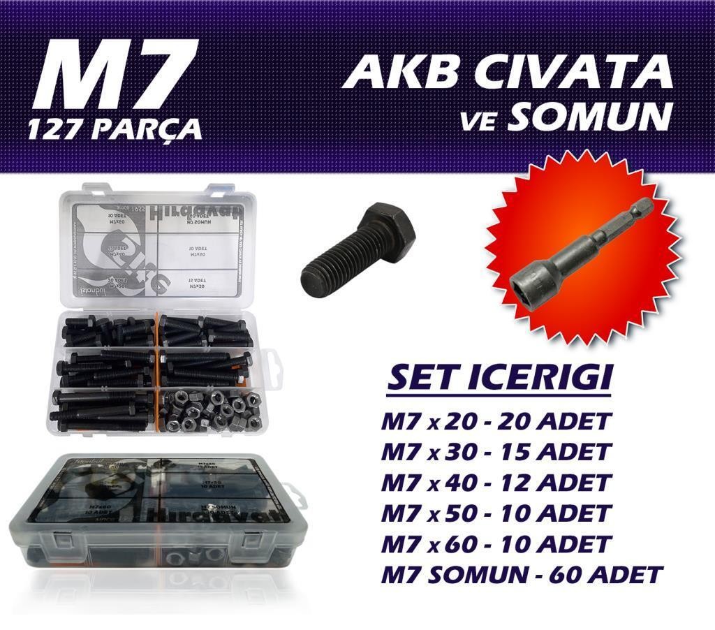 127 Parça M7 AKB Cıvata Seti + 11 Somun Adaptörü