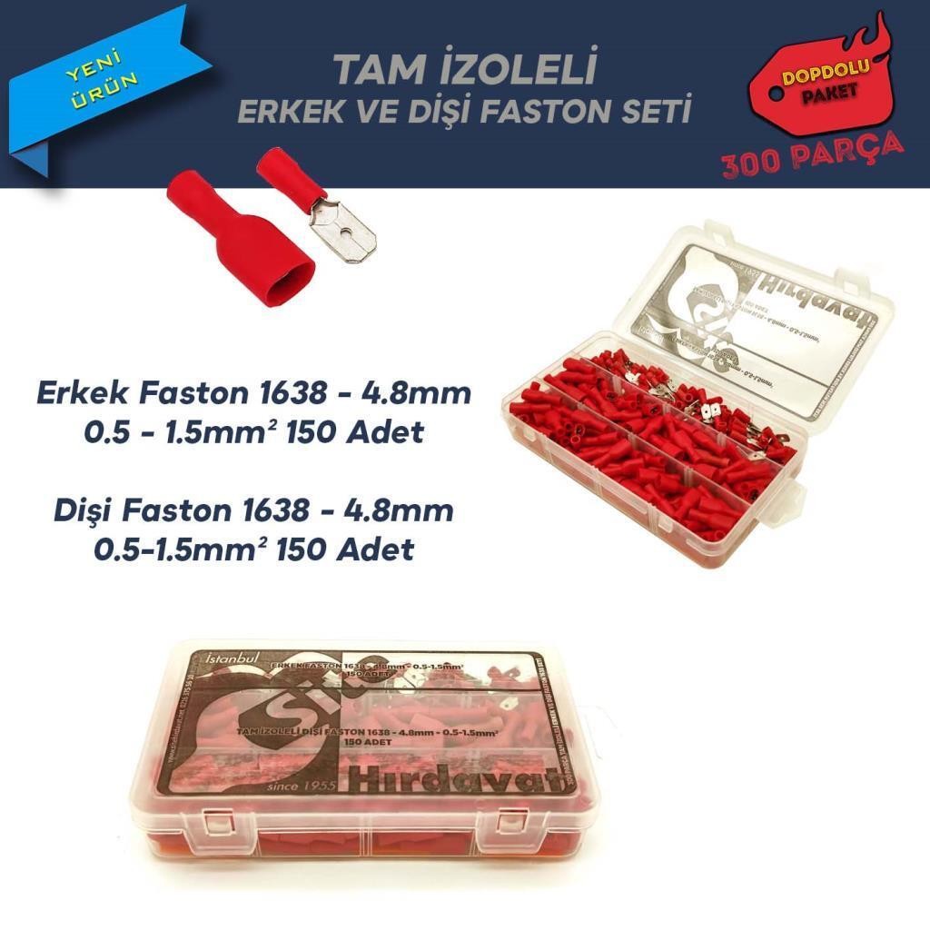 300 Parça Tam İzoleli Erkek ve Dişi Faston 4.8mm - 0.5-1.5mm²