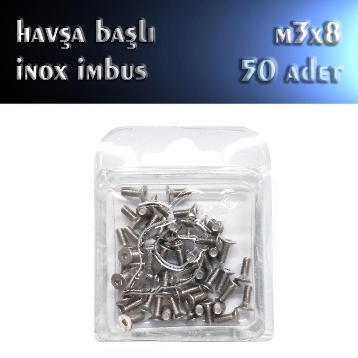 M3x8 İnox Havşa Baş İmbus Civata (50 Adet)
