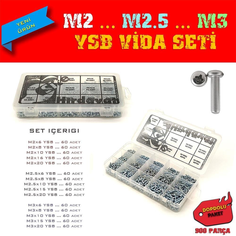 M2 M2.5 M3 YSB Vida Seti, 900 Parça, Dopdolu Paket
