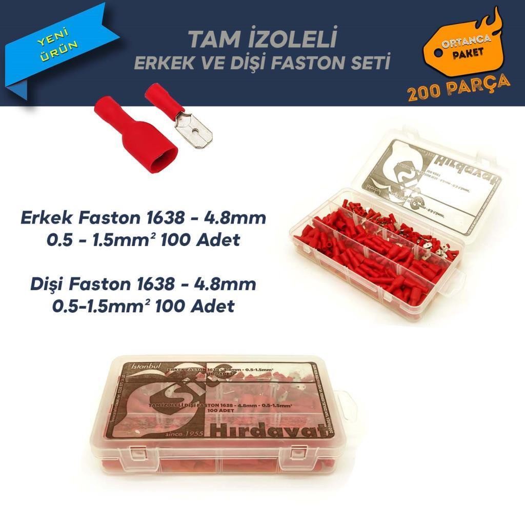 200 Parça Tam İzoleli Erkek ve Dişi Faston 4.8mm - 0.5-1.5mm²