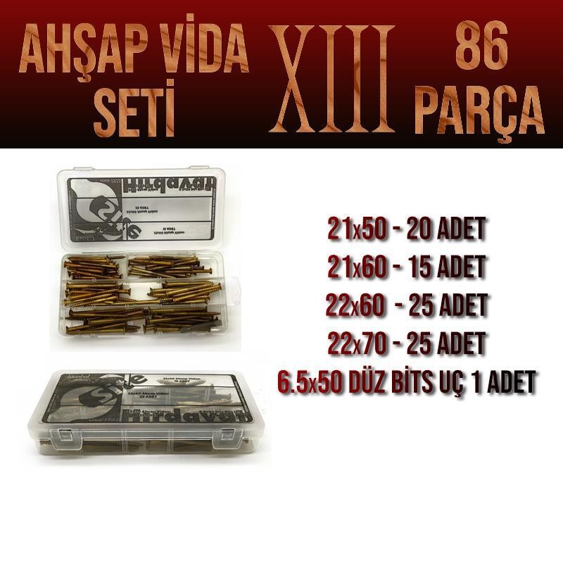 Ahşap Vida Seti XIII - 86 Parça Vida Pul Ve Bits Uç