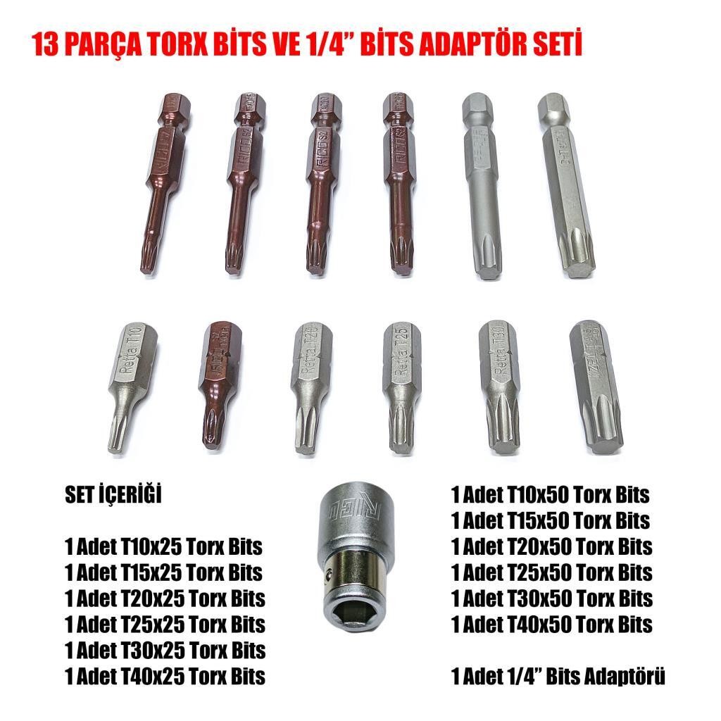 13 Parça Adaptörlü Torx Bits Seti