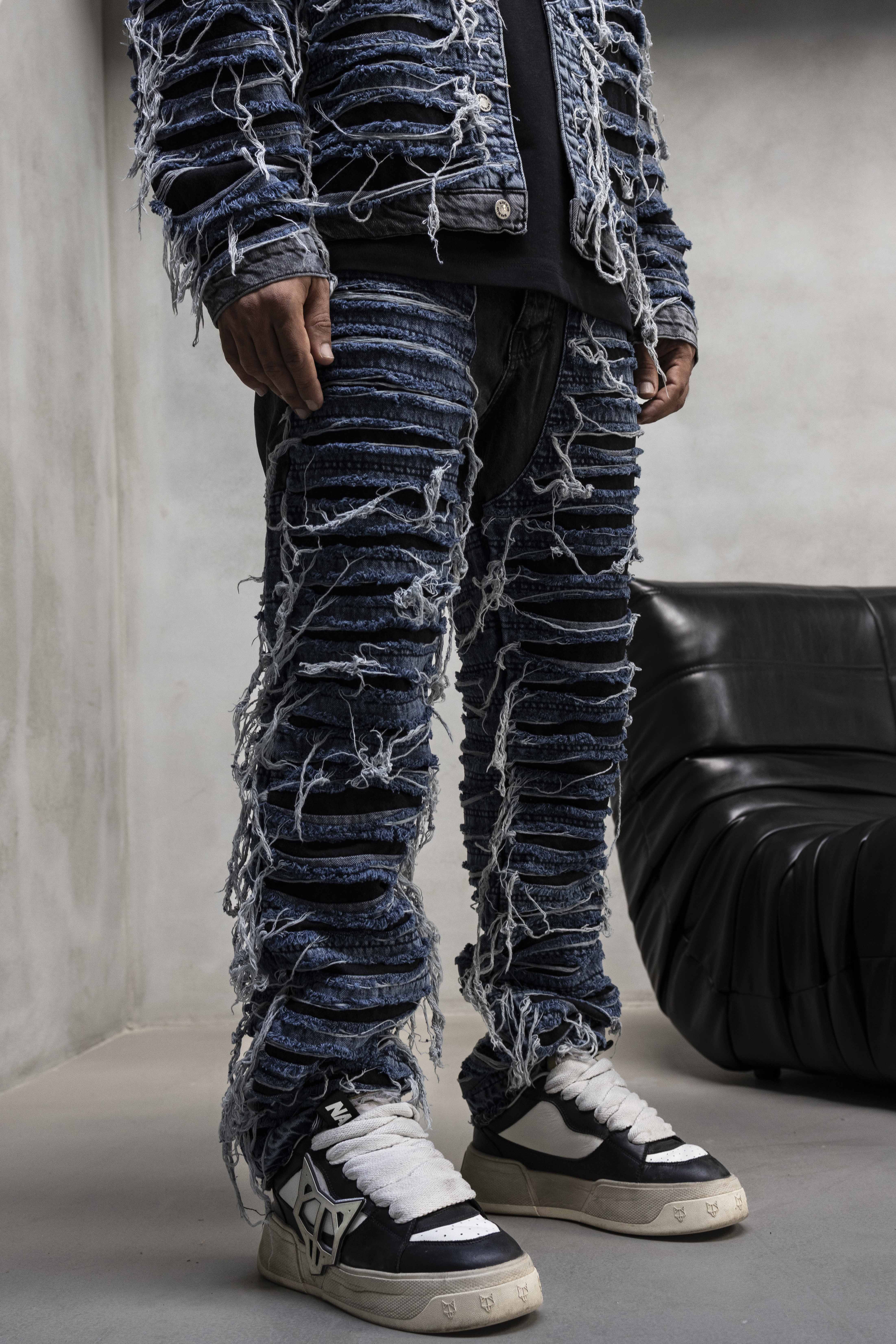 Destroyed Layered Denim Pants