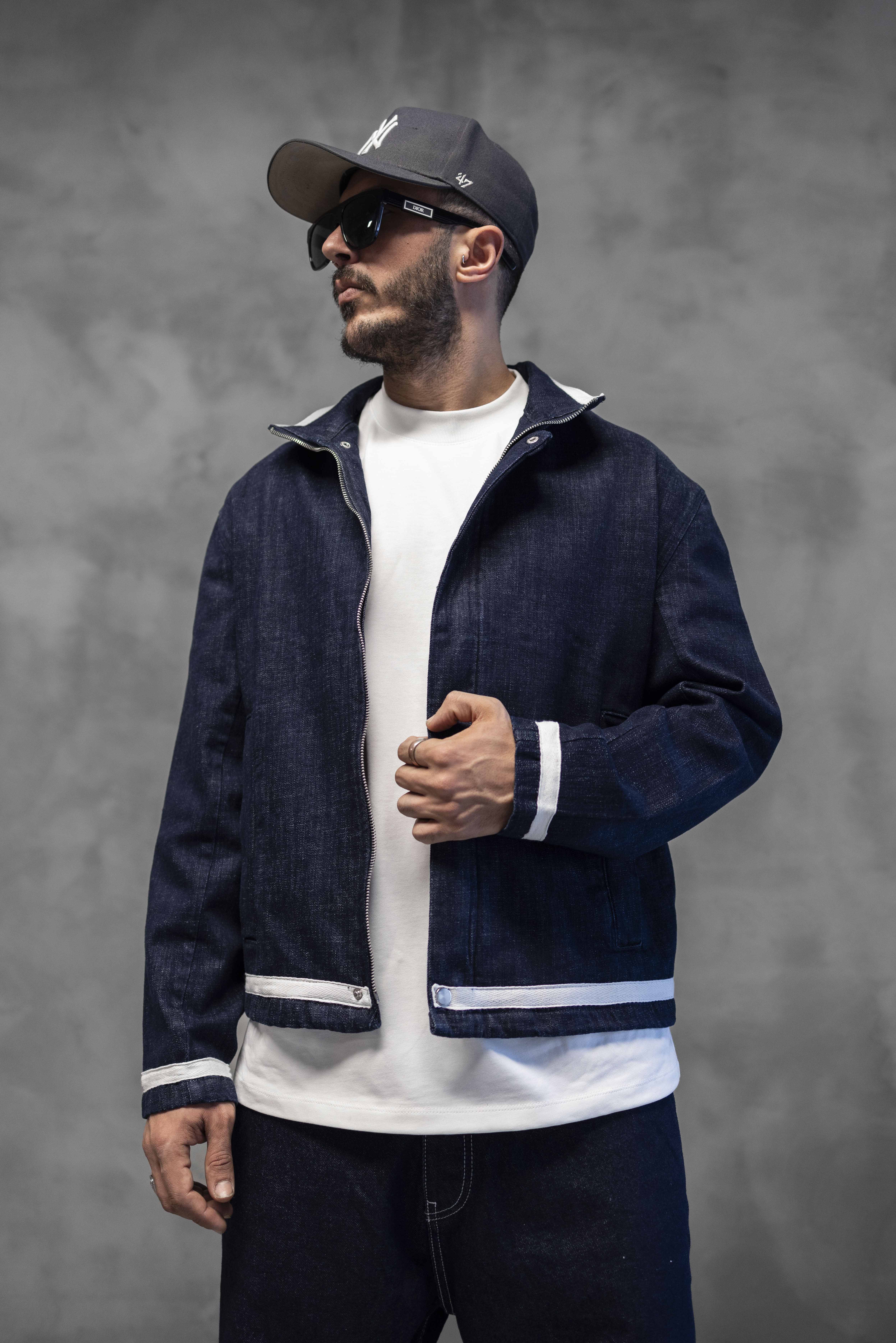 Navy Contrast Detailed Denim Jacket