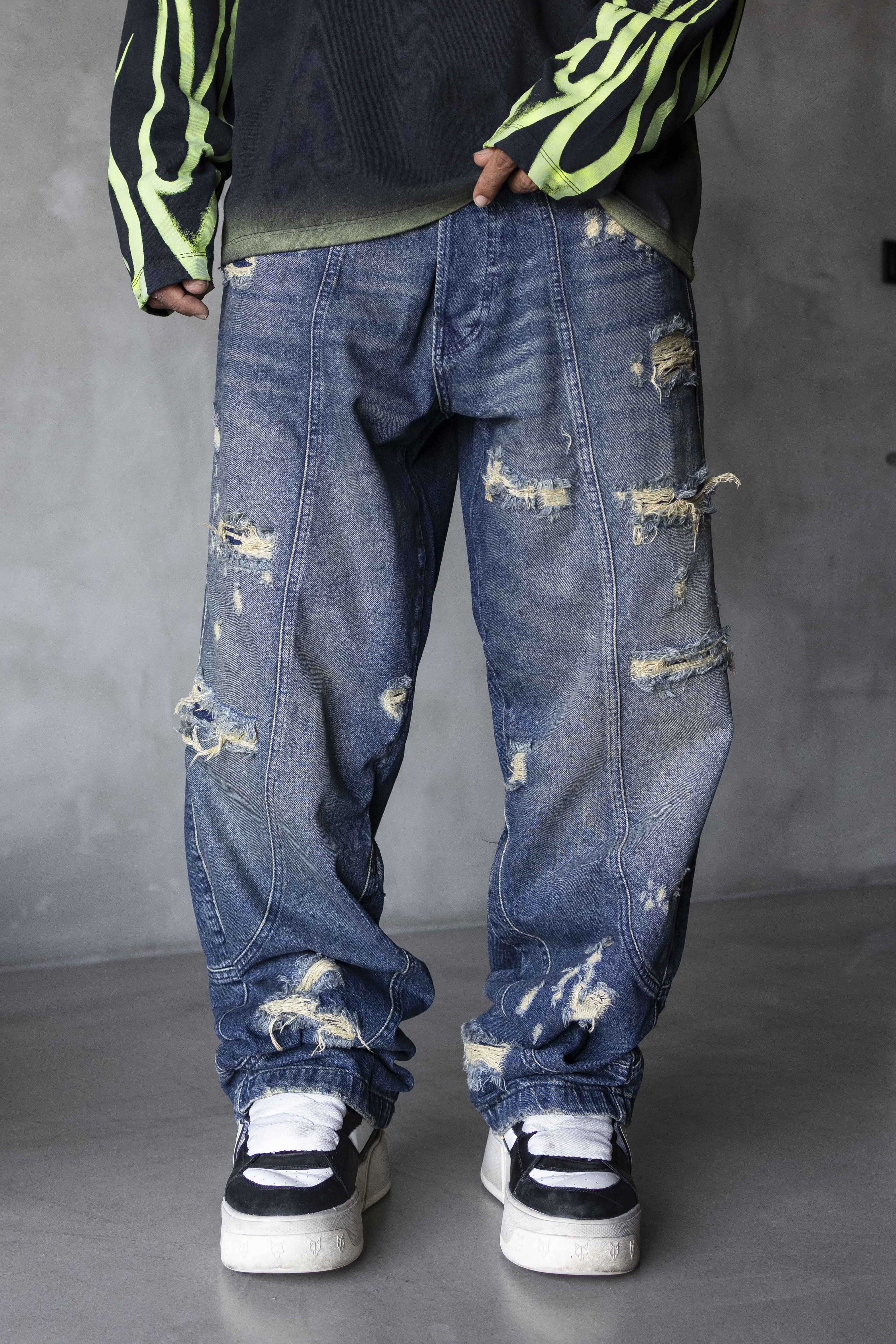 Distressed Blue Baggy Denim Jeans
