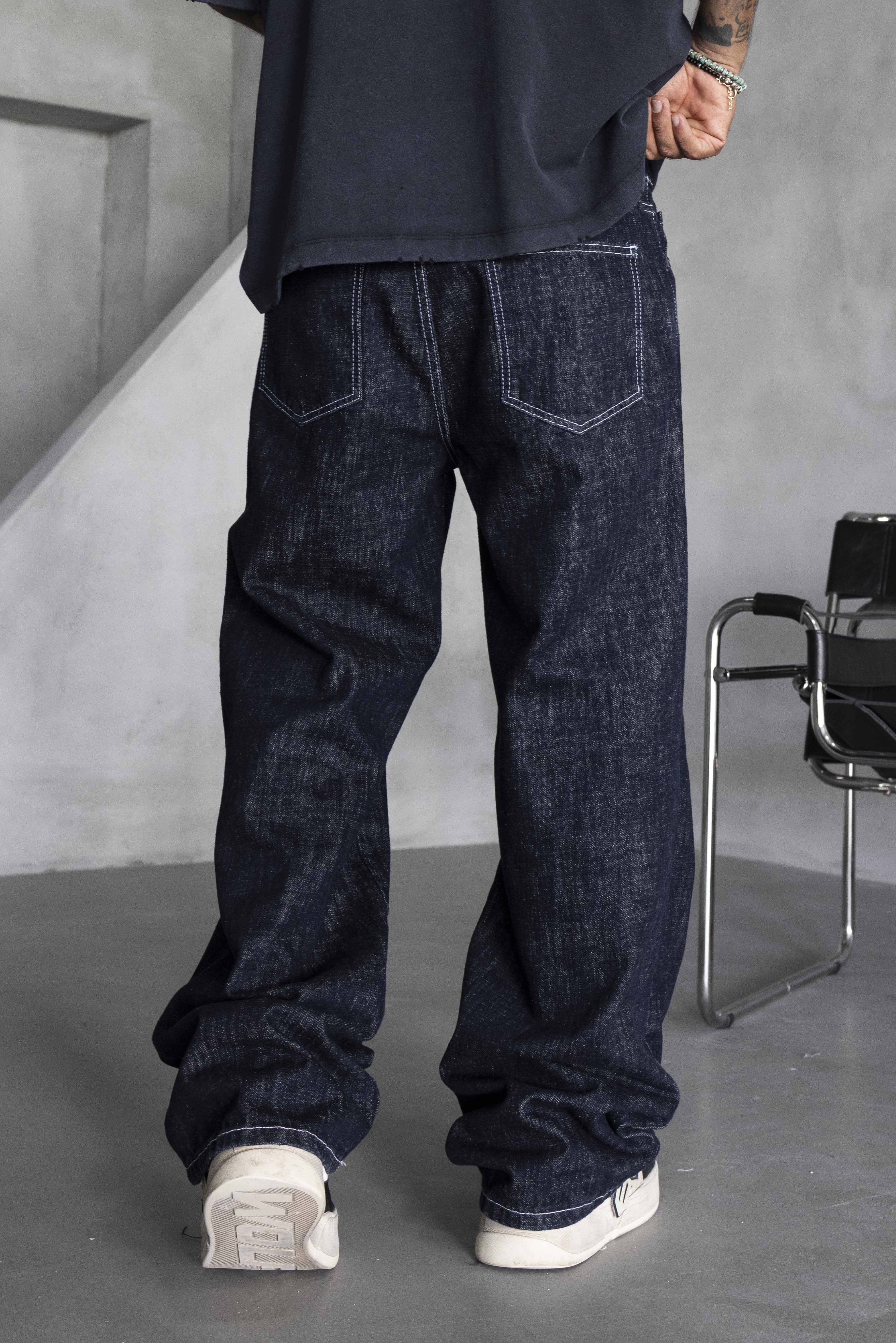 Dark Wash Stitch Detail Denim Pants