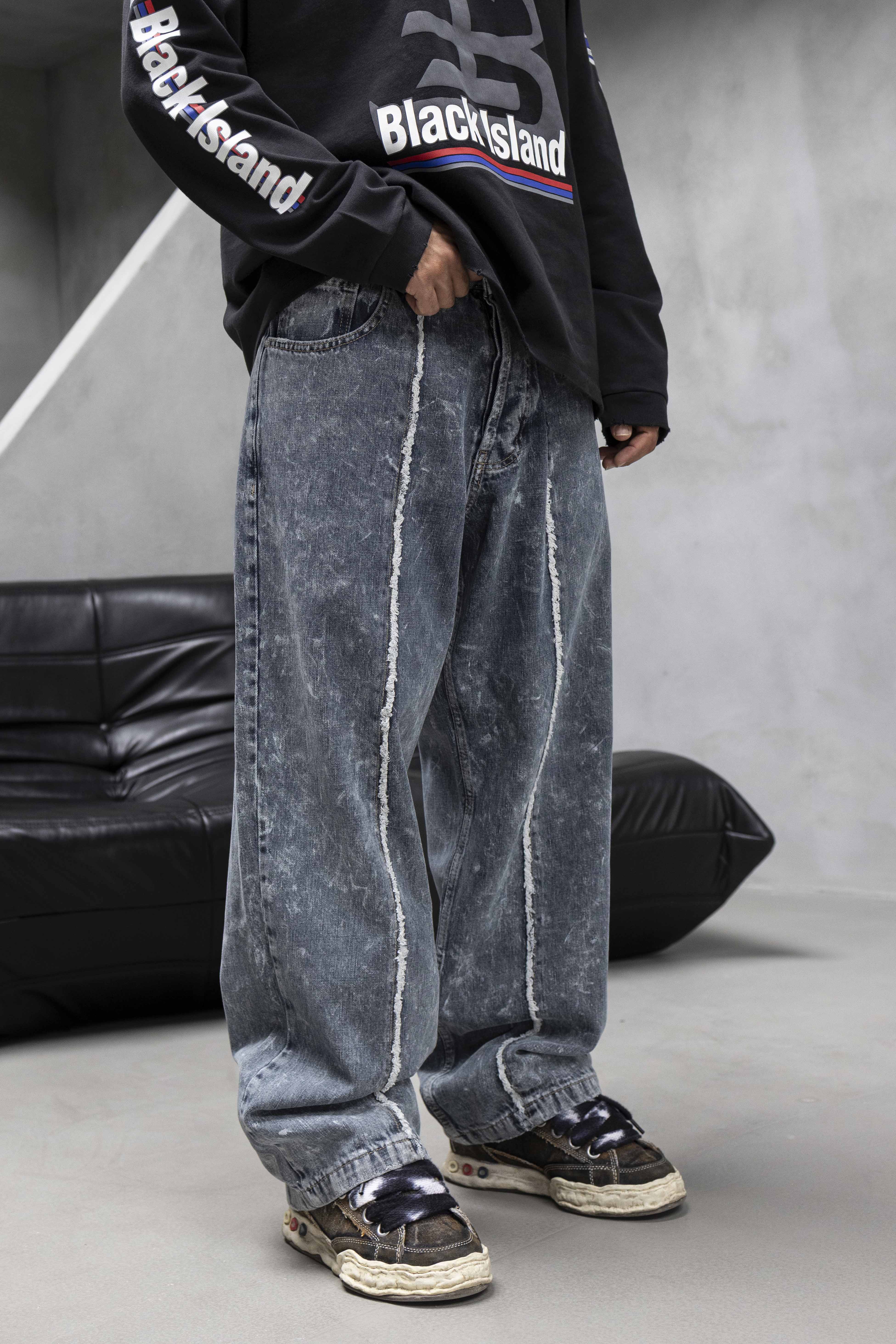 Raw Edge Seam Denim Pants