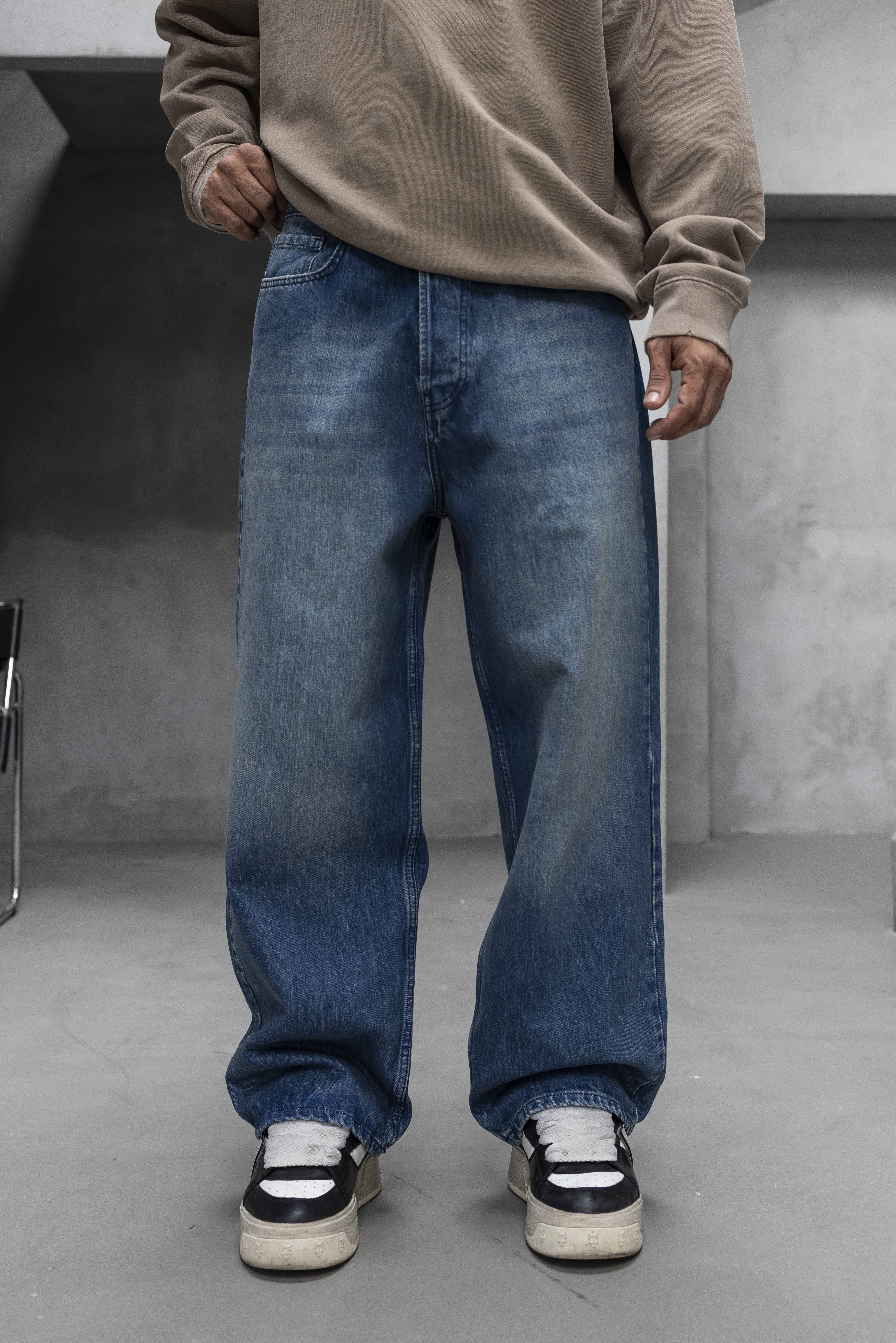 Mid Blue Washed Wide Leg Denim Pants