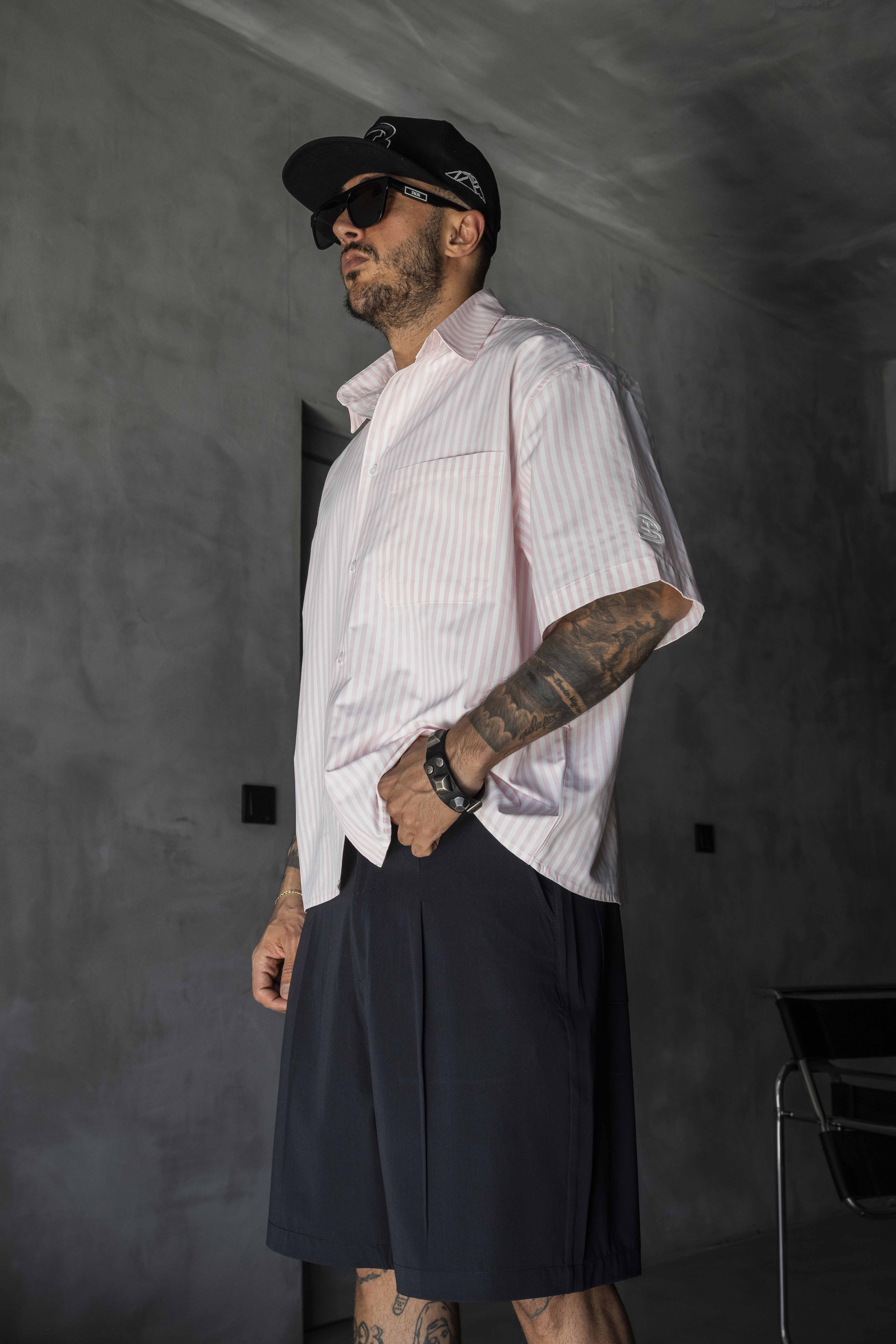 Oversized Striped Short-Sleeve Shirt