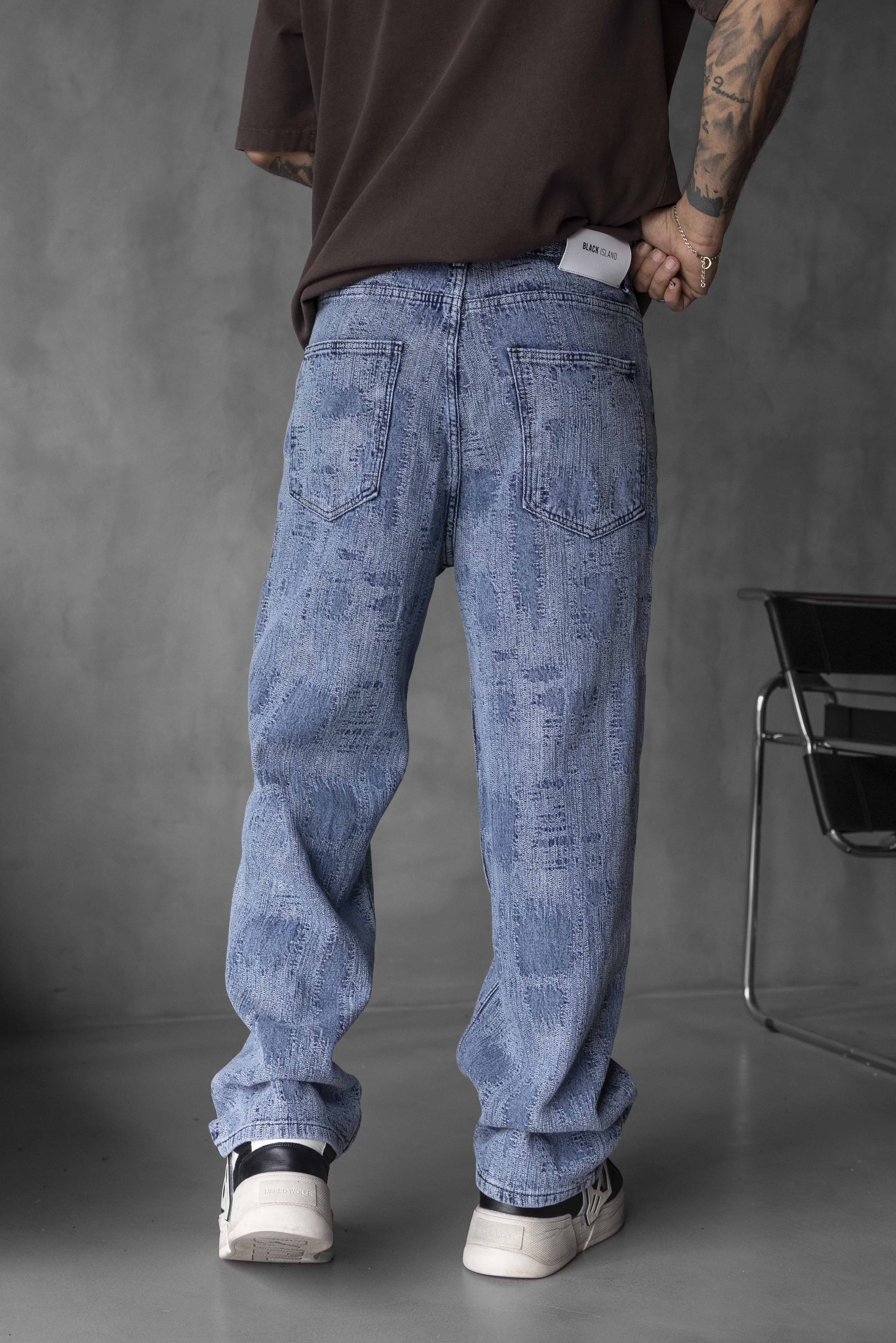 Blue Distressed Texture Denim Pants