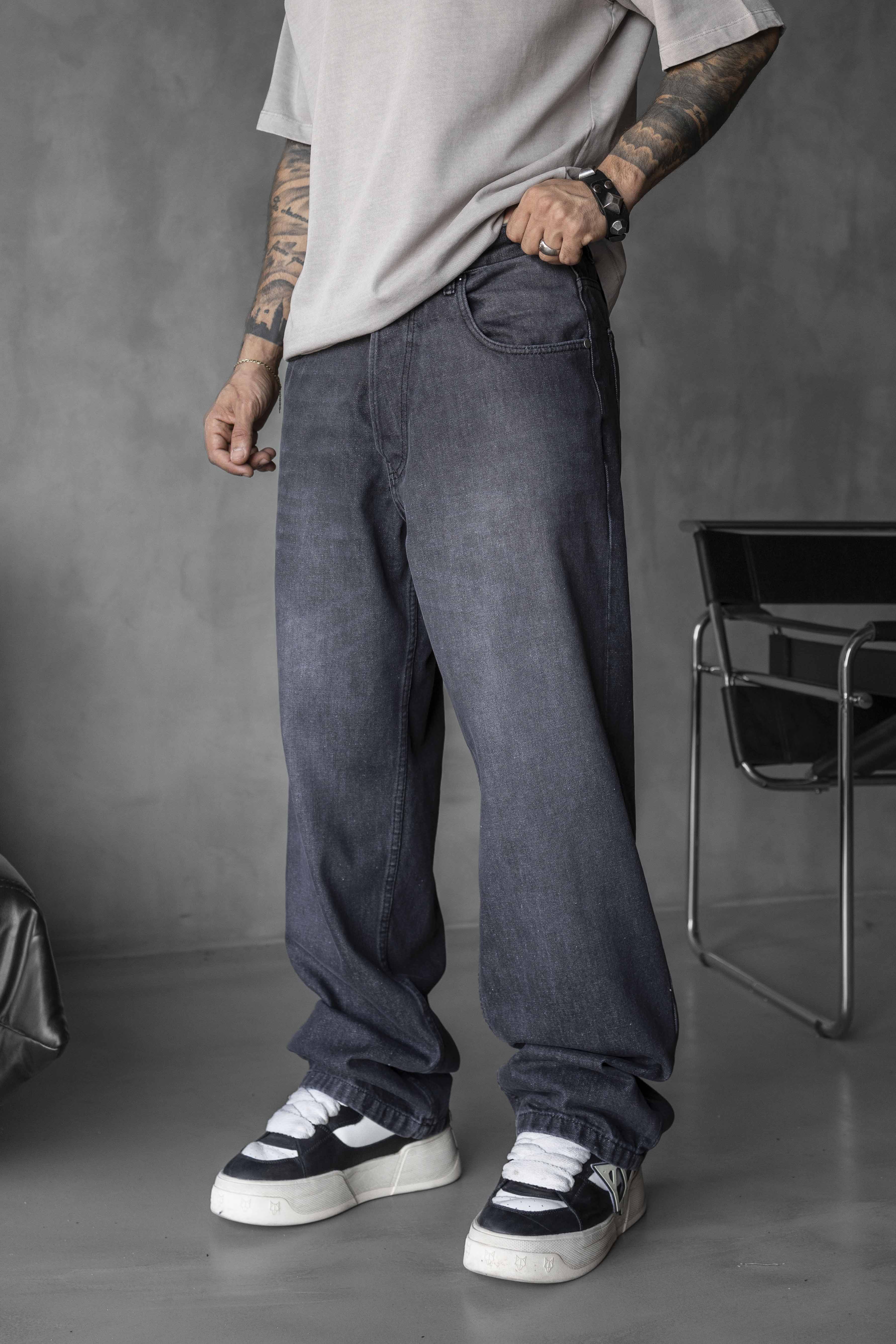 Washed Black Loose Fit Denim Pants