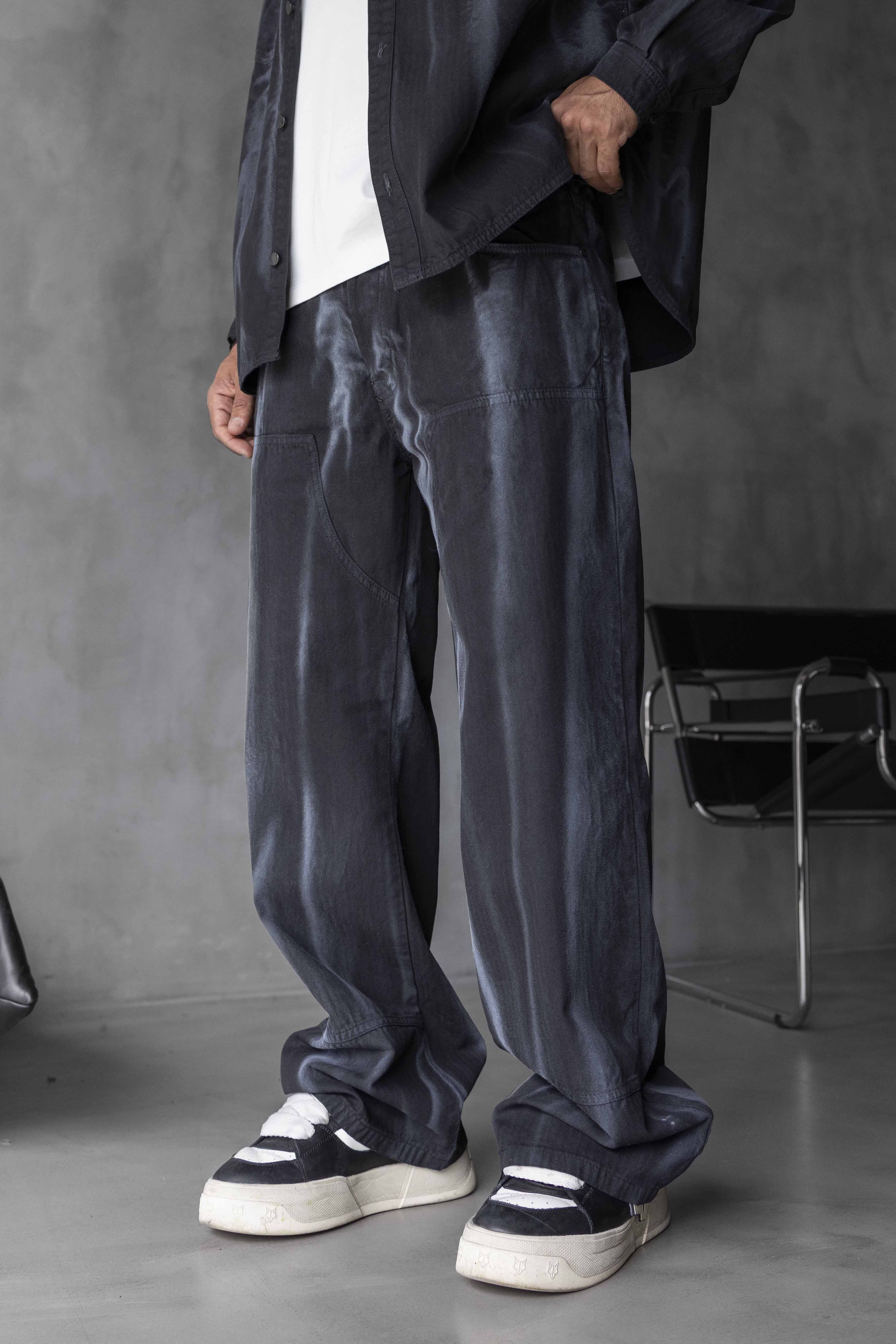 Satin Effect Cargo Denim Pants
