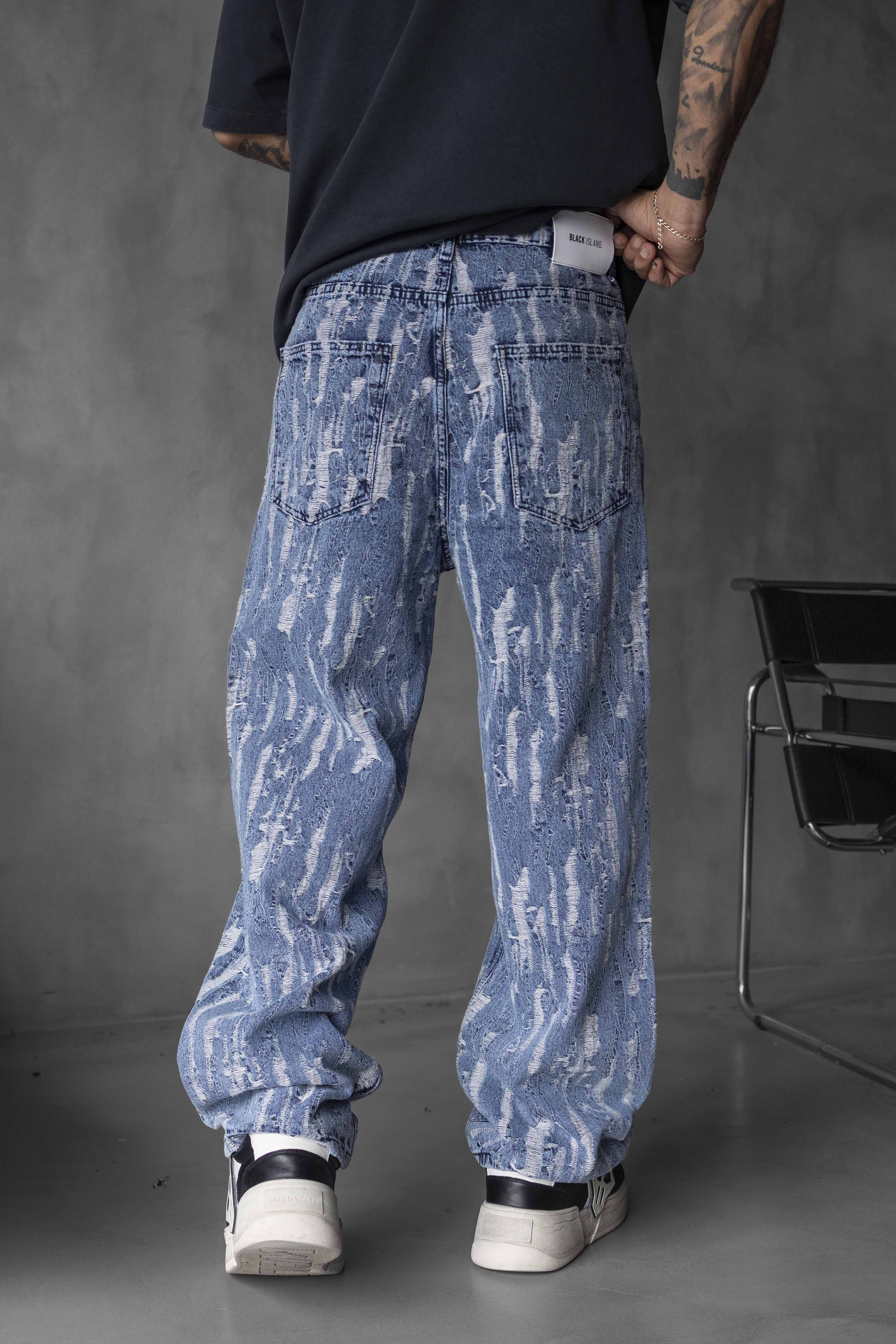 Blue Washed Distressed Denim Pants