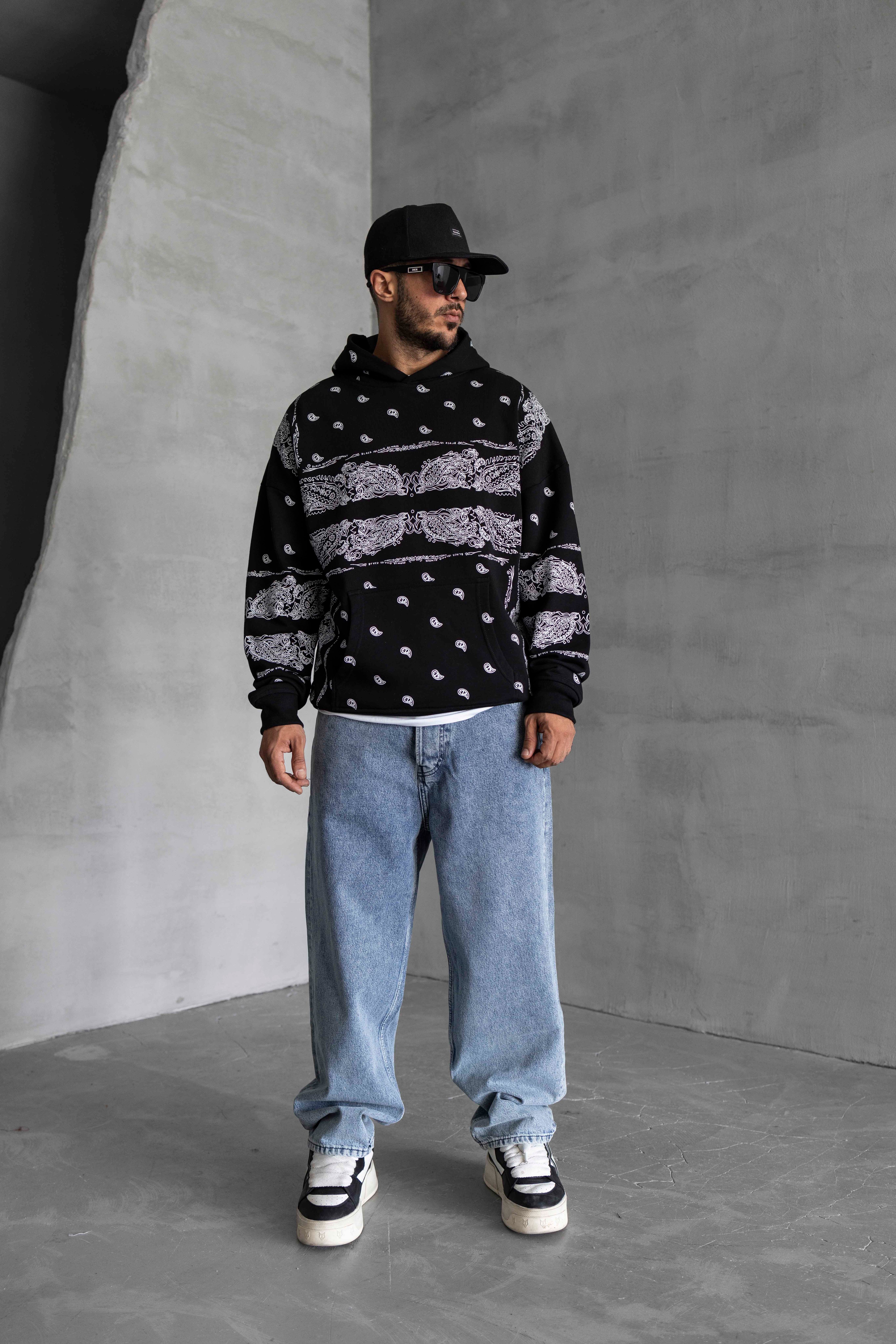 Bandana Desenli Oversize Kapüşonlu Sweatshirt