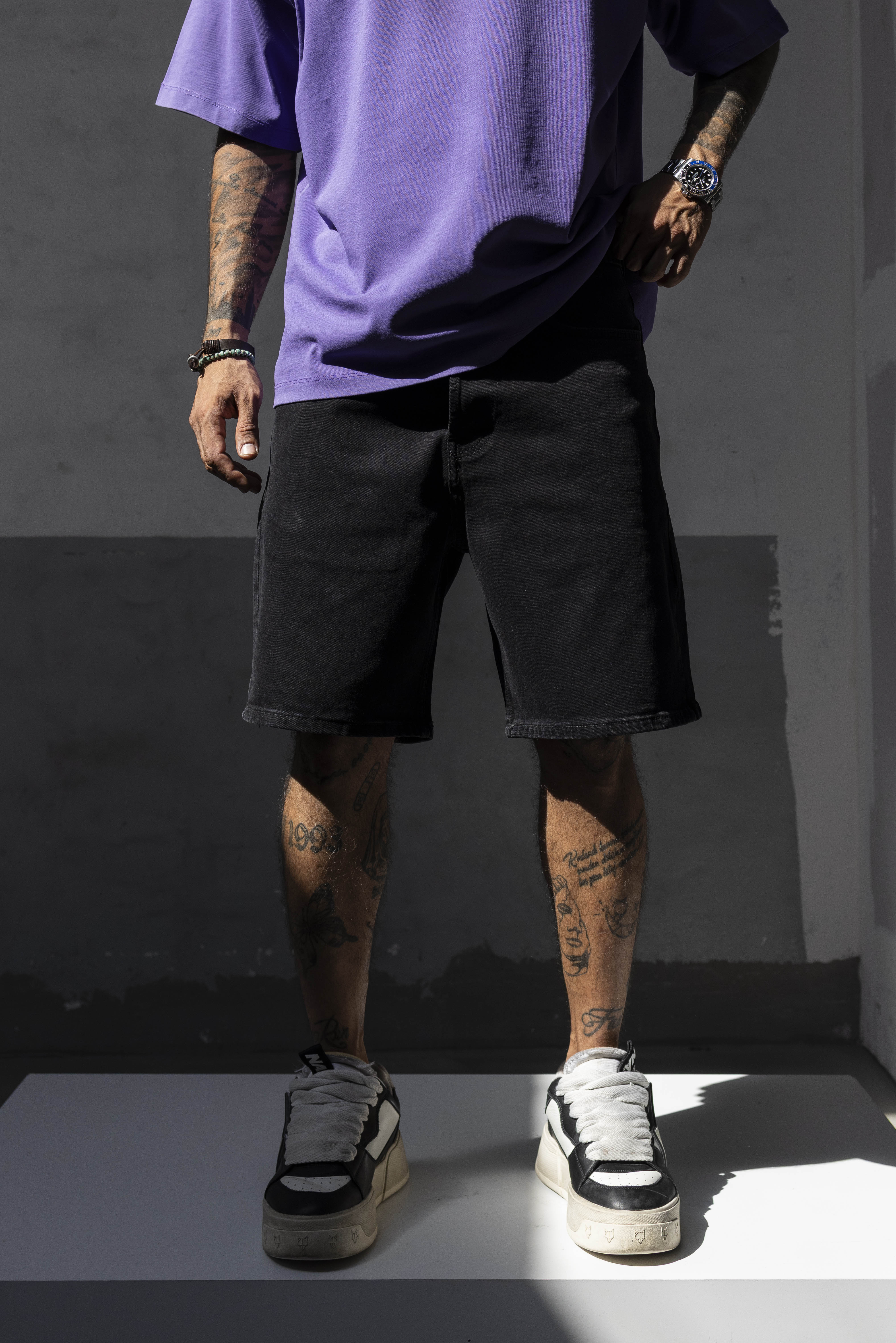 Black Basic Denim Shorts