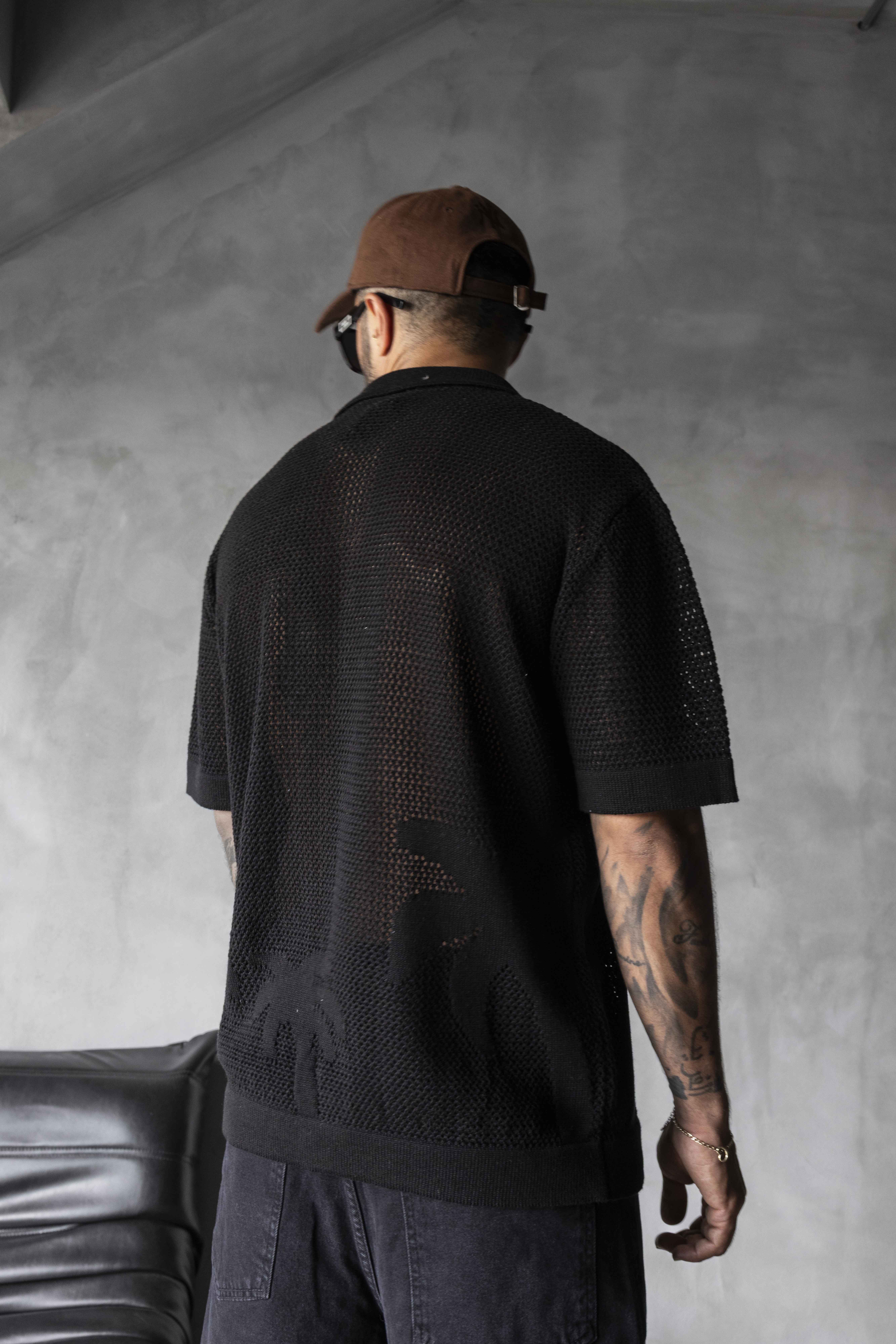 Black Island “Open Knit Floral Shirt”