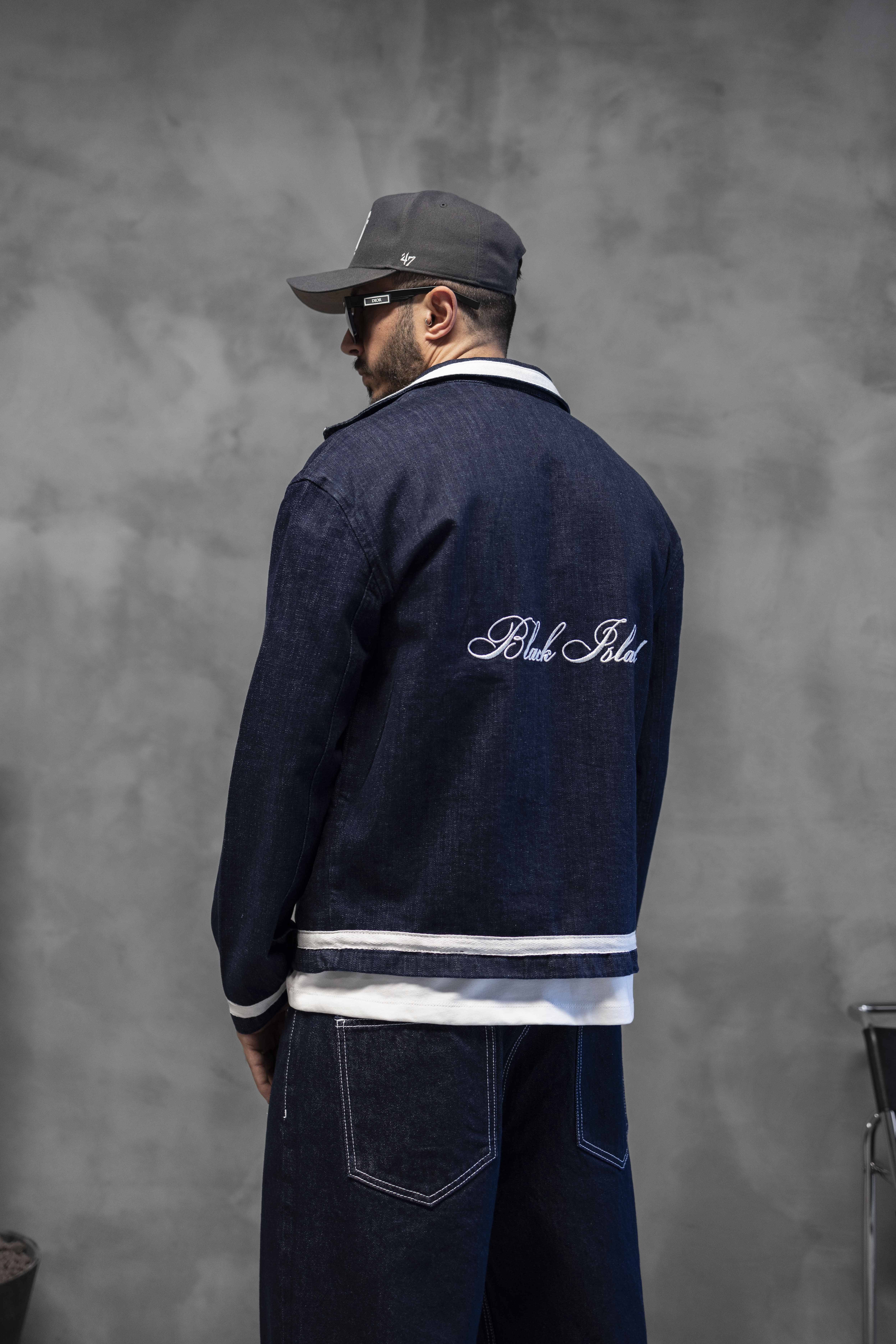 Navy Contrast Detailed Denim Jacket