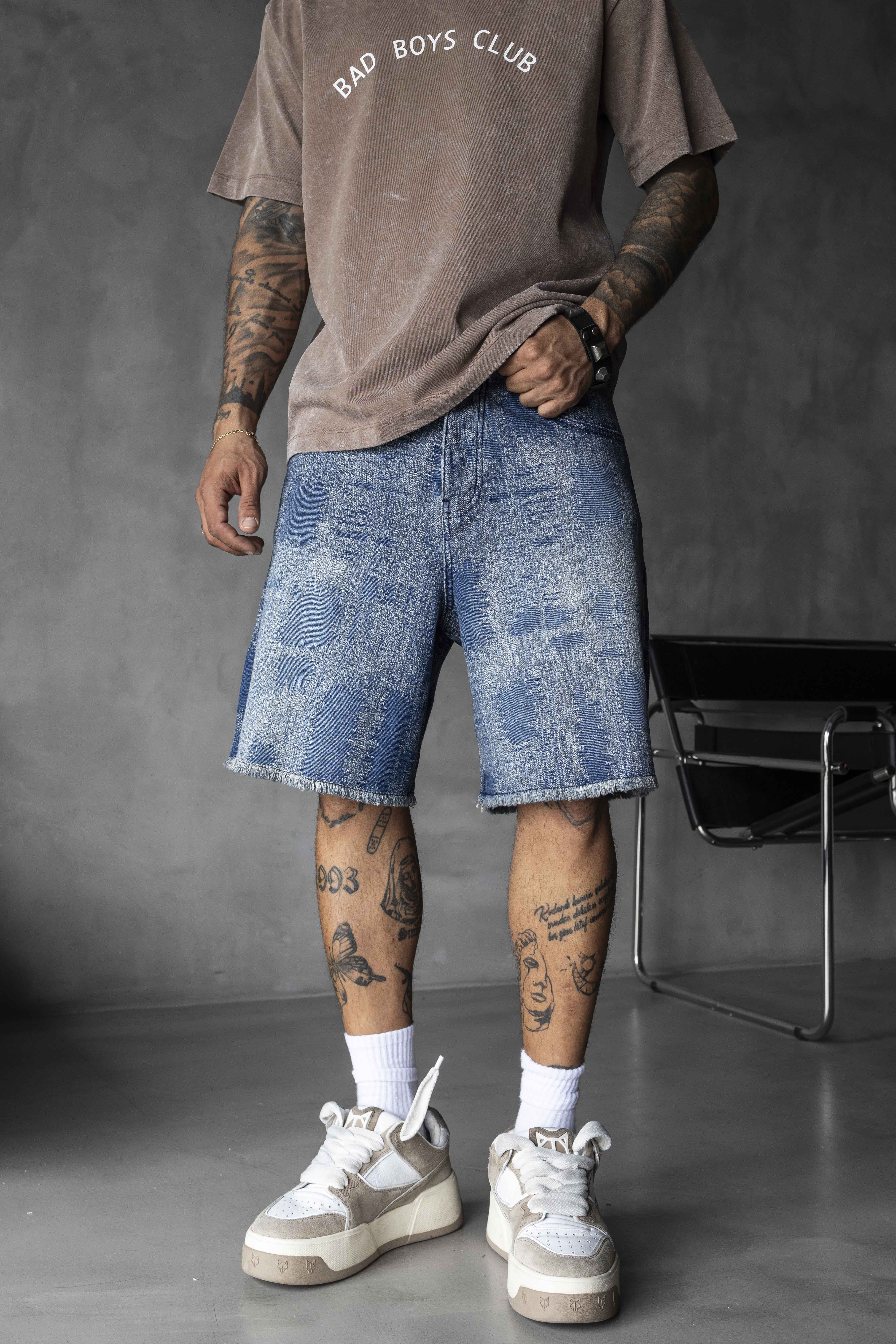 Oversized Distressed Washed Blue Denim Shorts