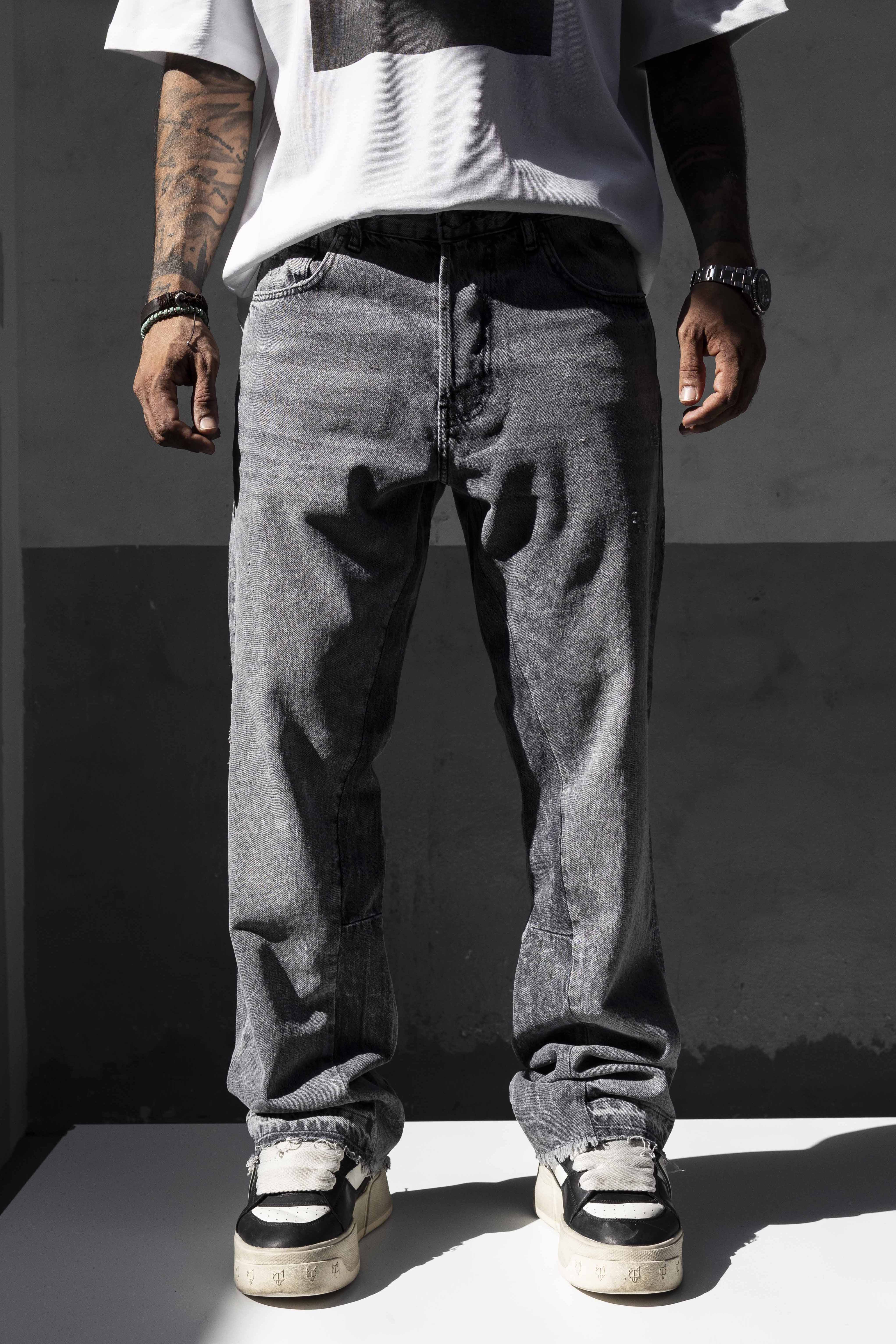 Washed Grey Relaxed Fit Denim Pants