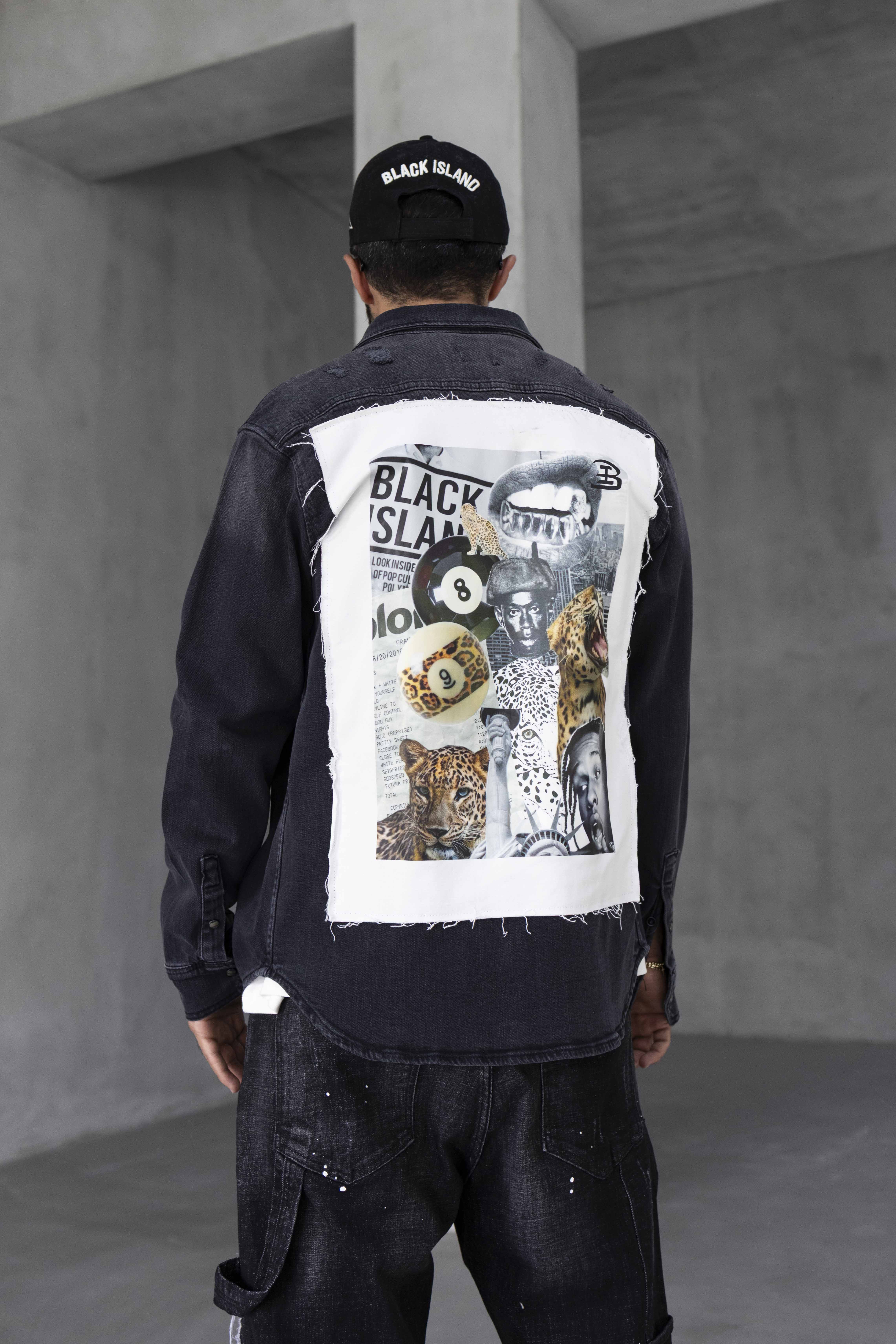 Leopard Printed Back Denim Jacket