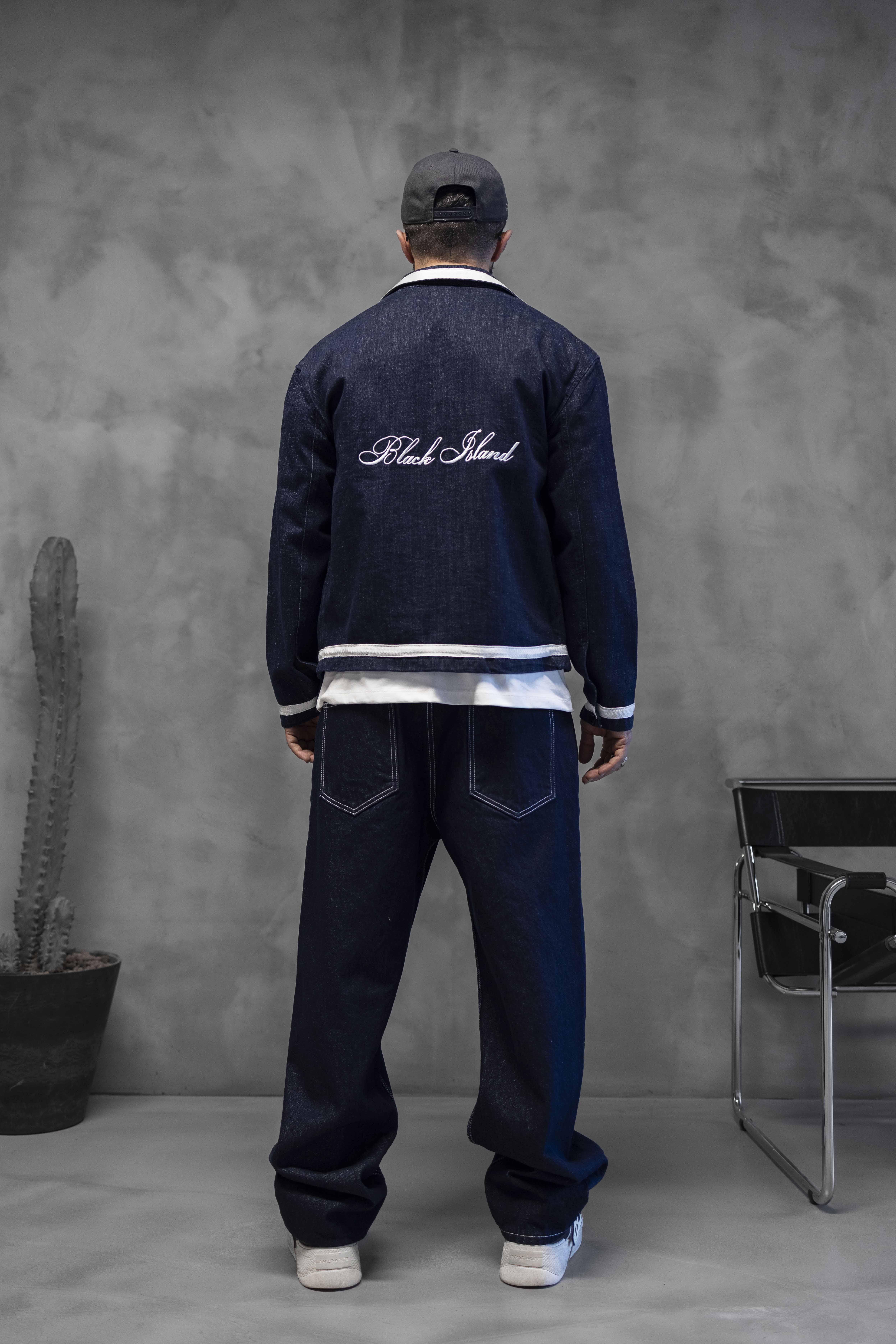 Navy Contrast Detailed Denim Jacket