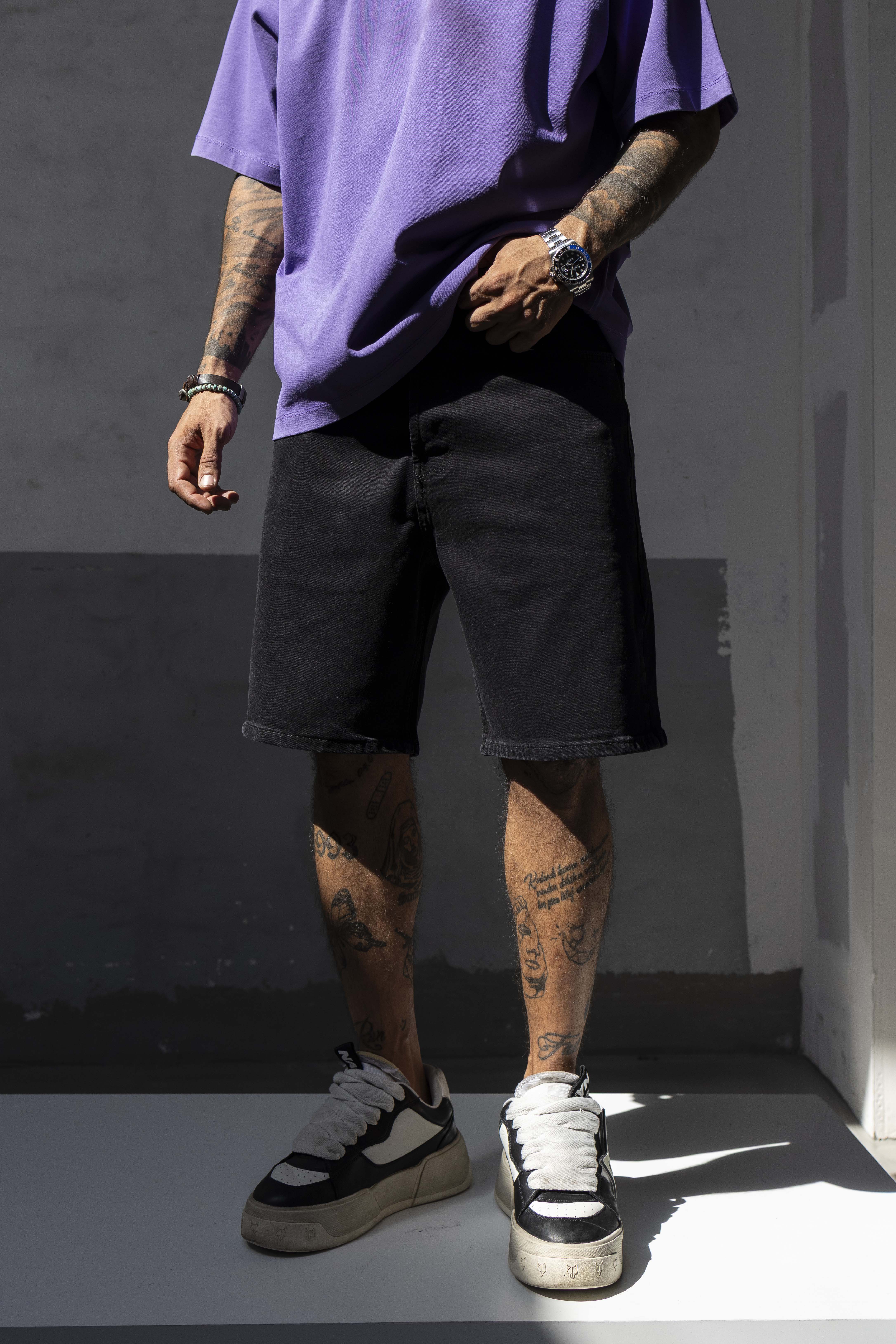 Black Basic Denim Shorts