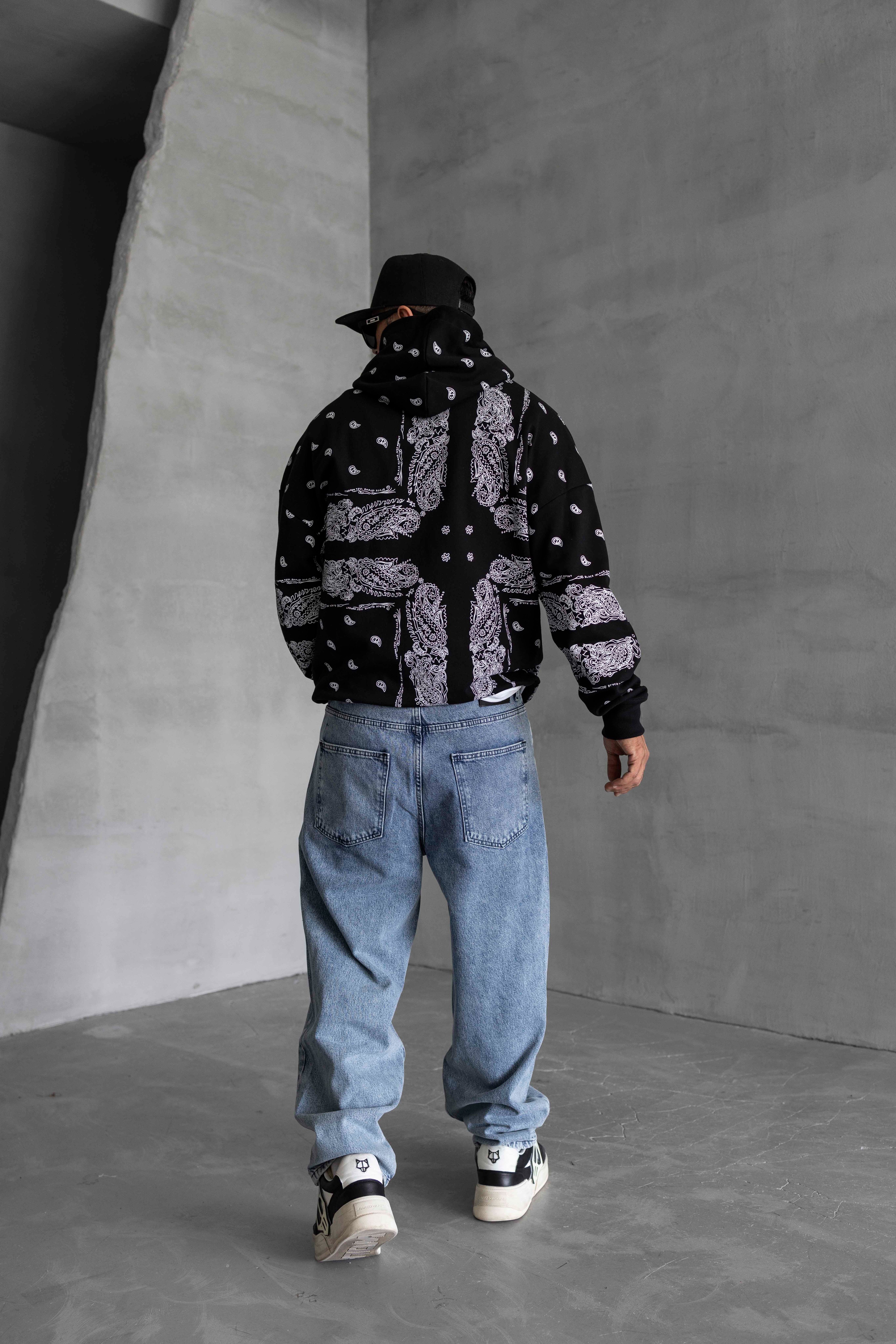 Bandana Desenli Oversize Kapüşonlu Sweatshirt