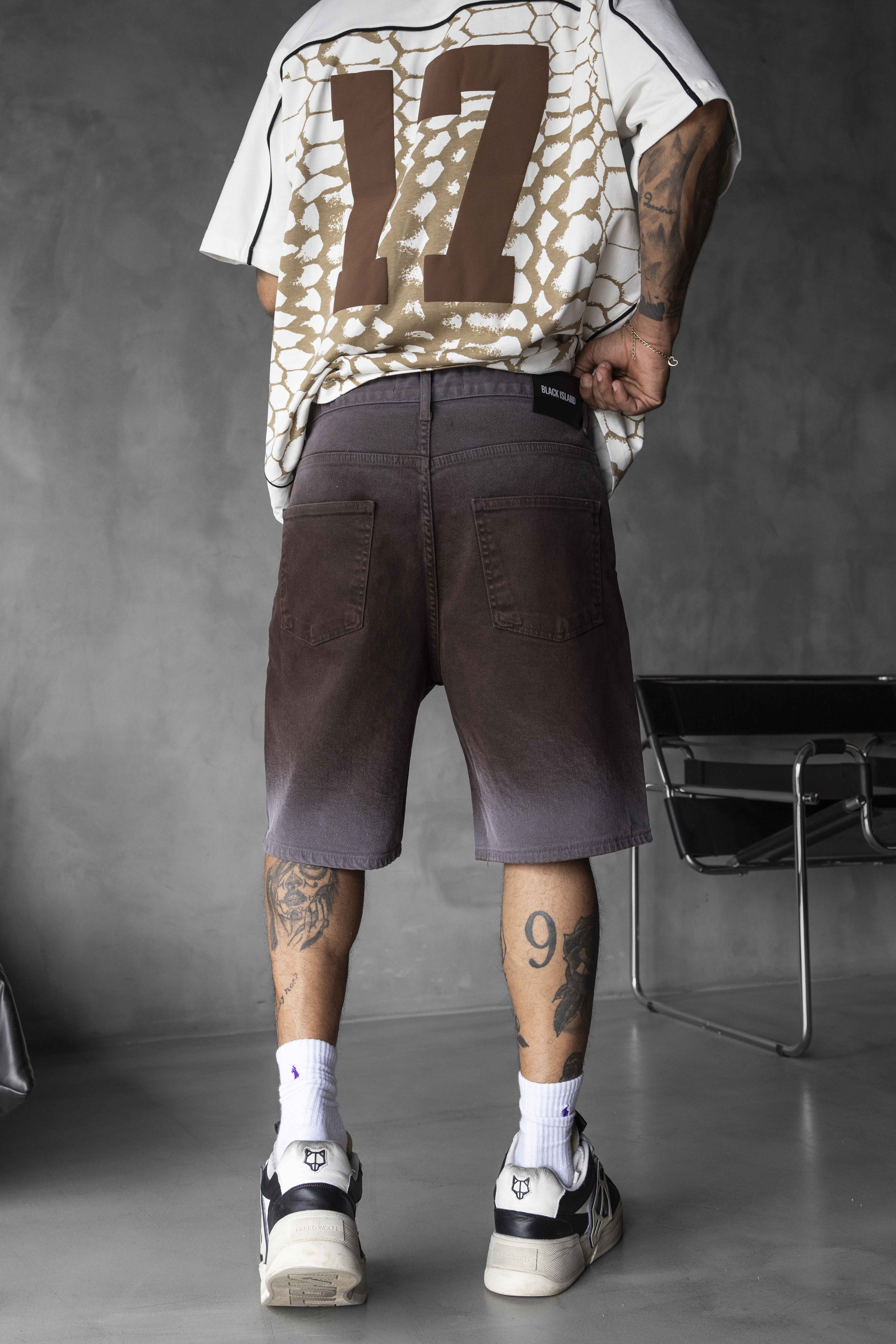 Brown Gradient Washed Denim Shorts