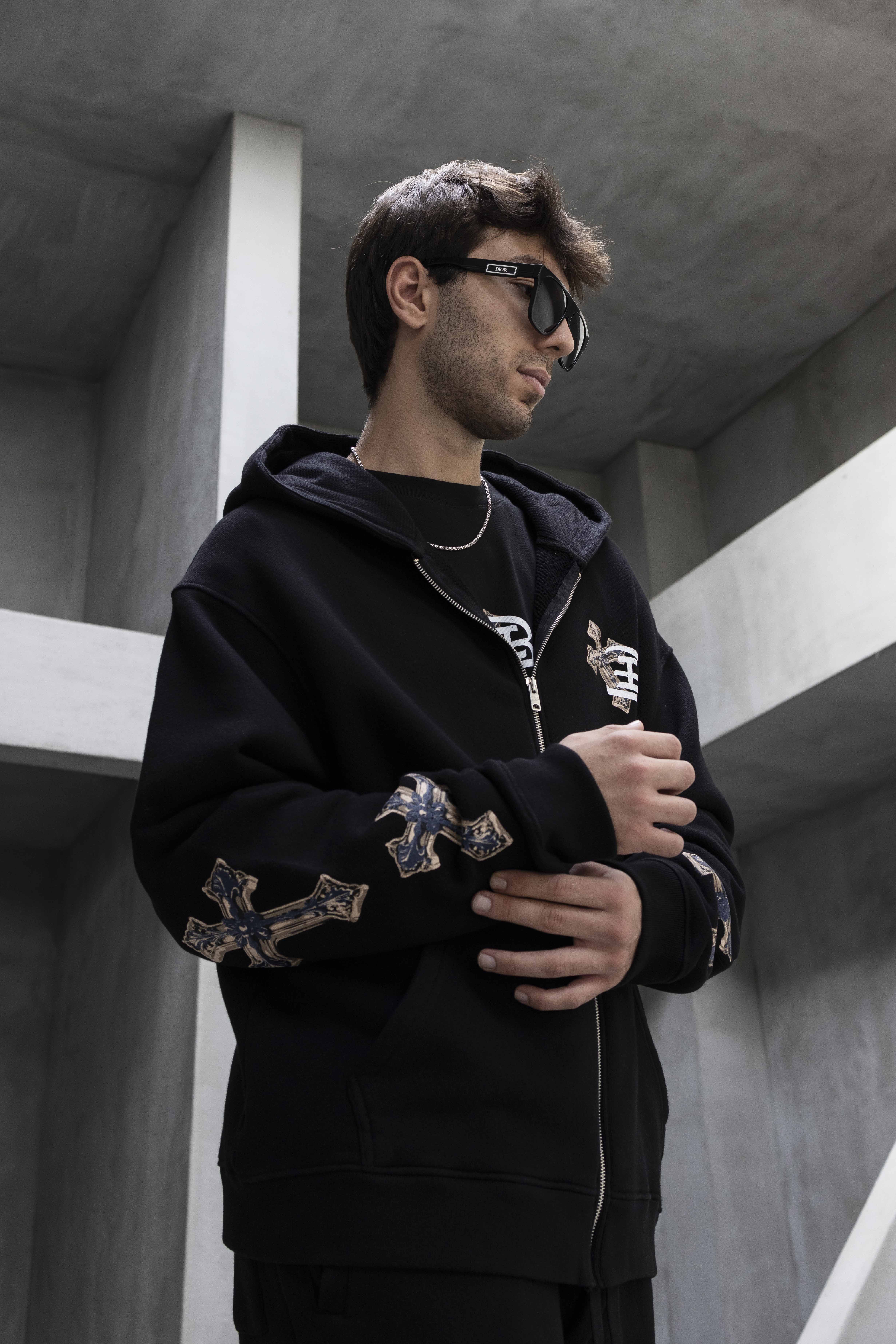 Black Angel Printed Zip Hoodie