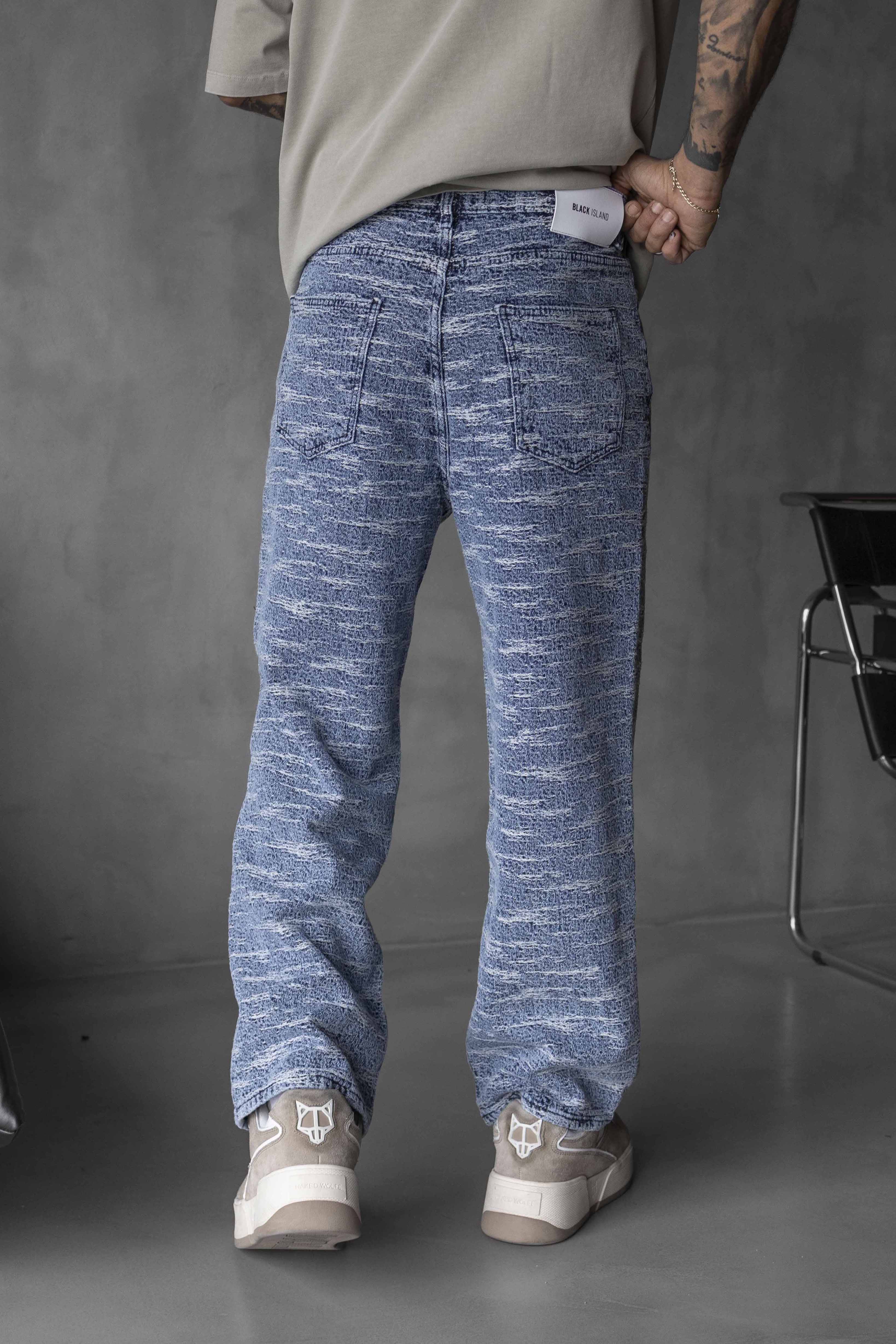 Blue Textured Pattern Denim Pants