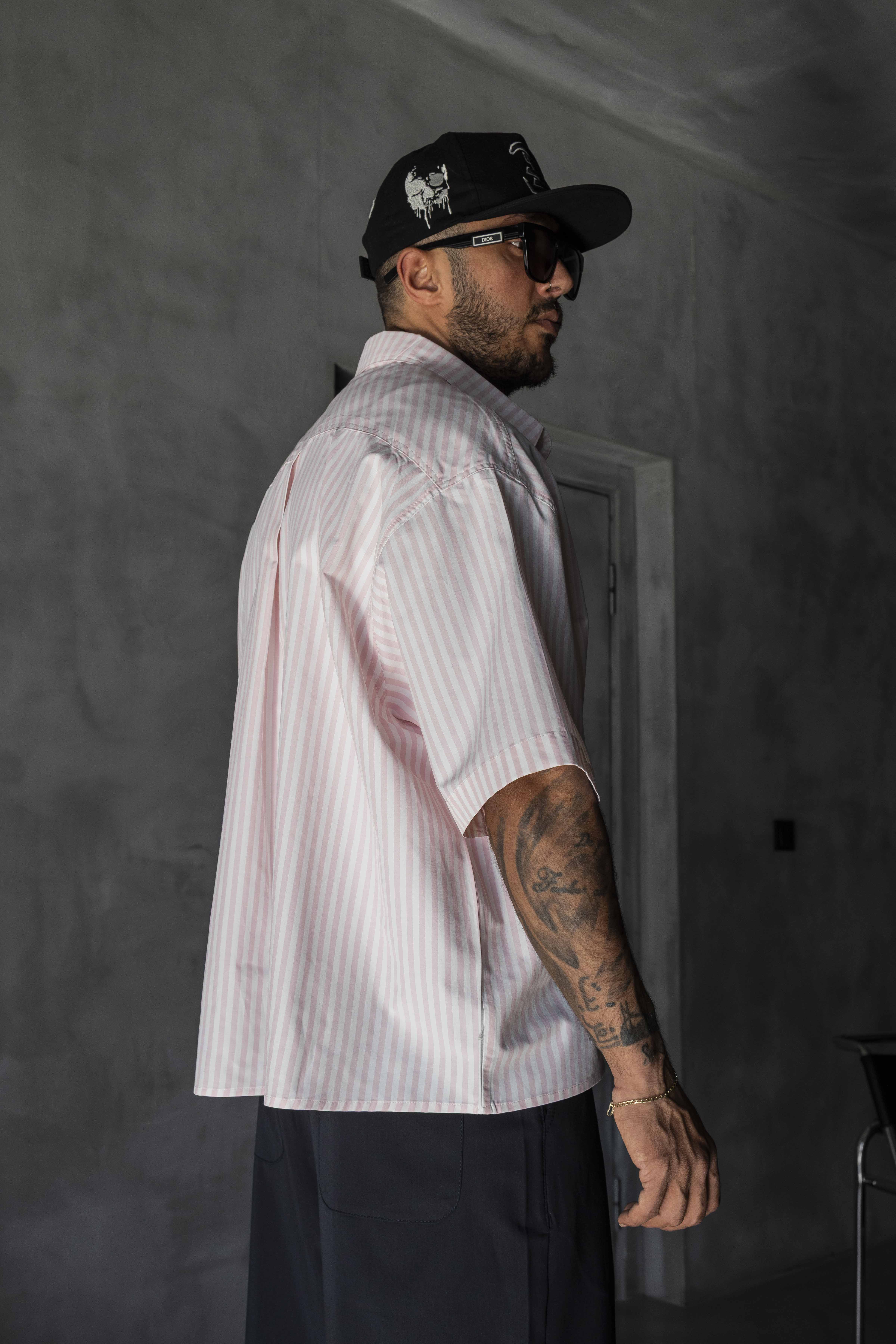 Oversized Striped Short-Sleeve Shirt