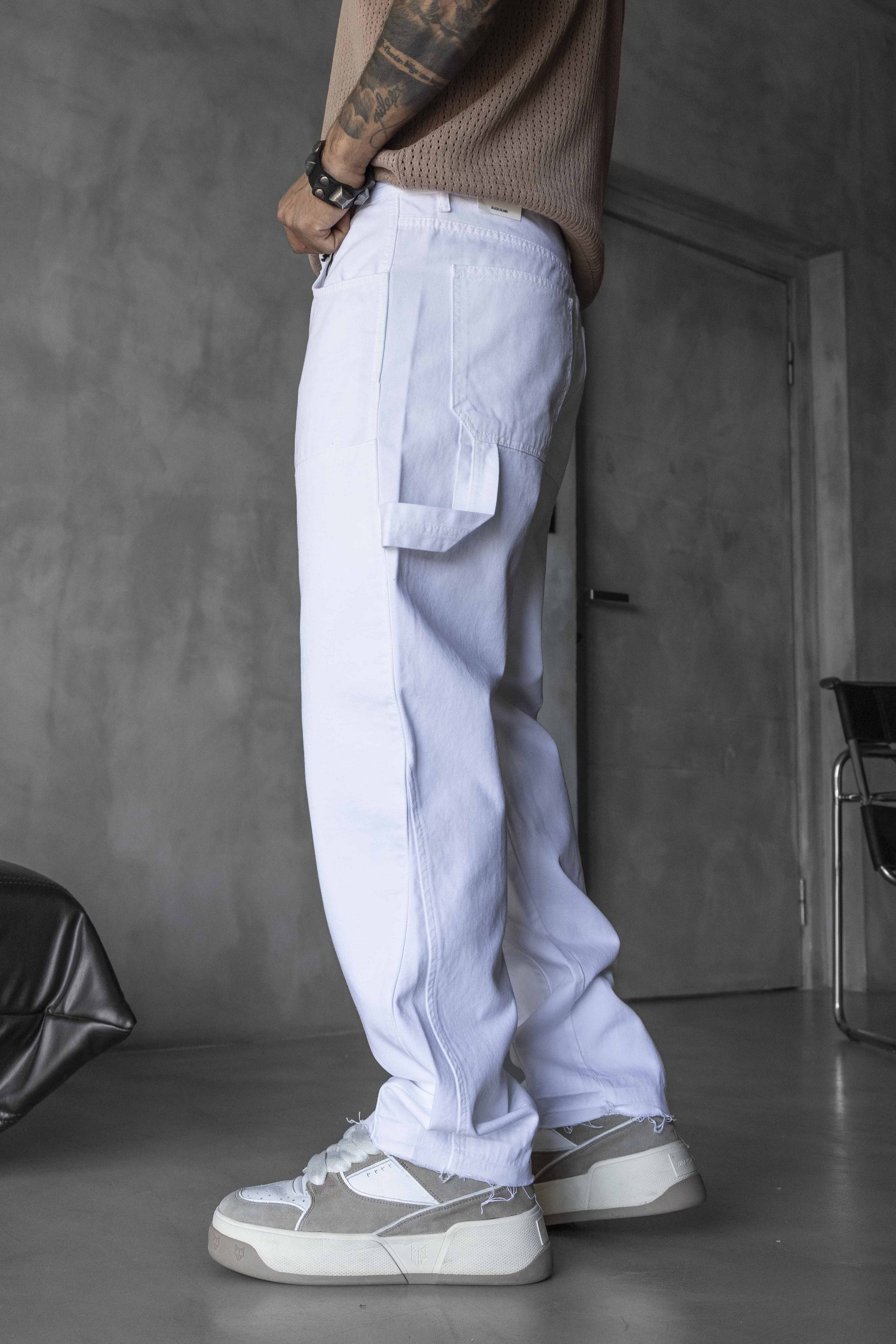 White Utility Denim Pants