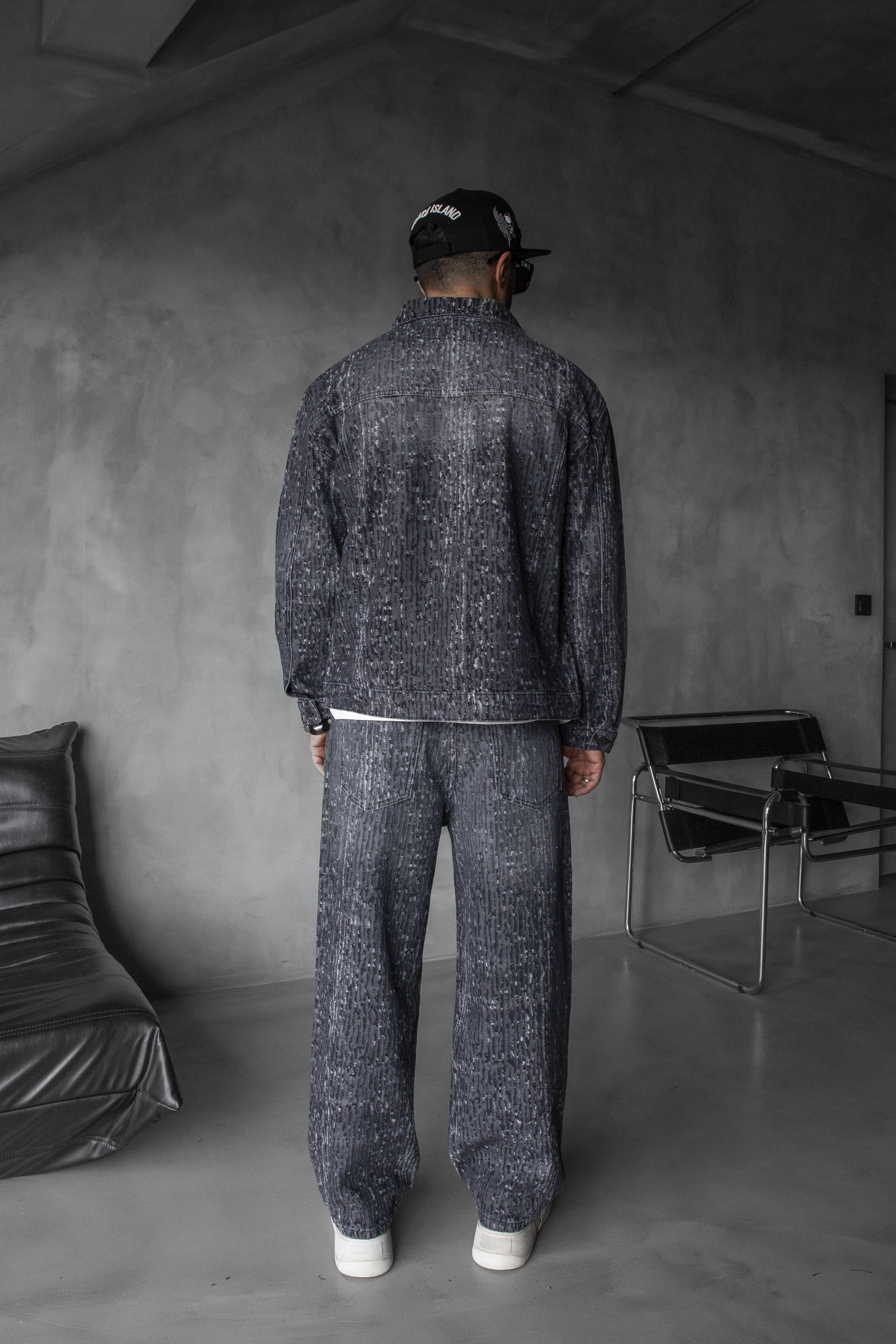 Washed Black Textured Denim Jacket