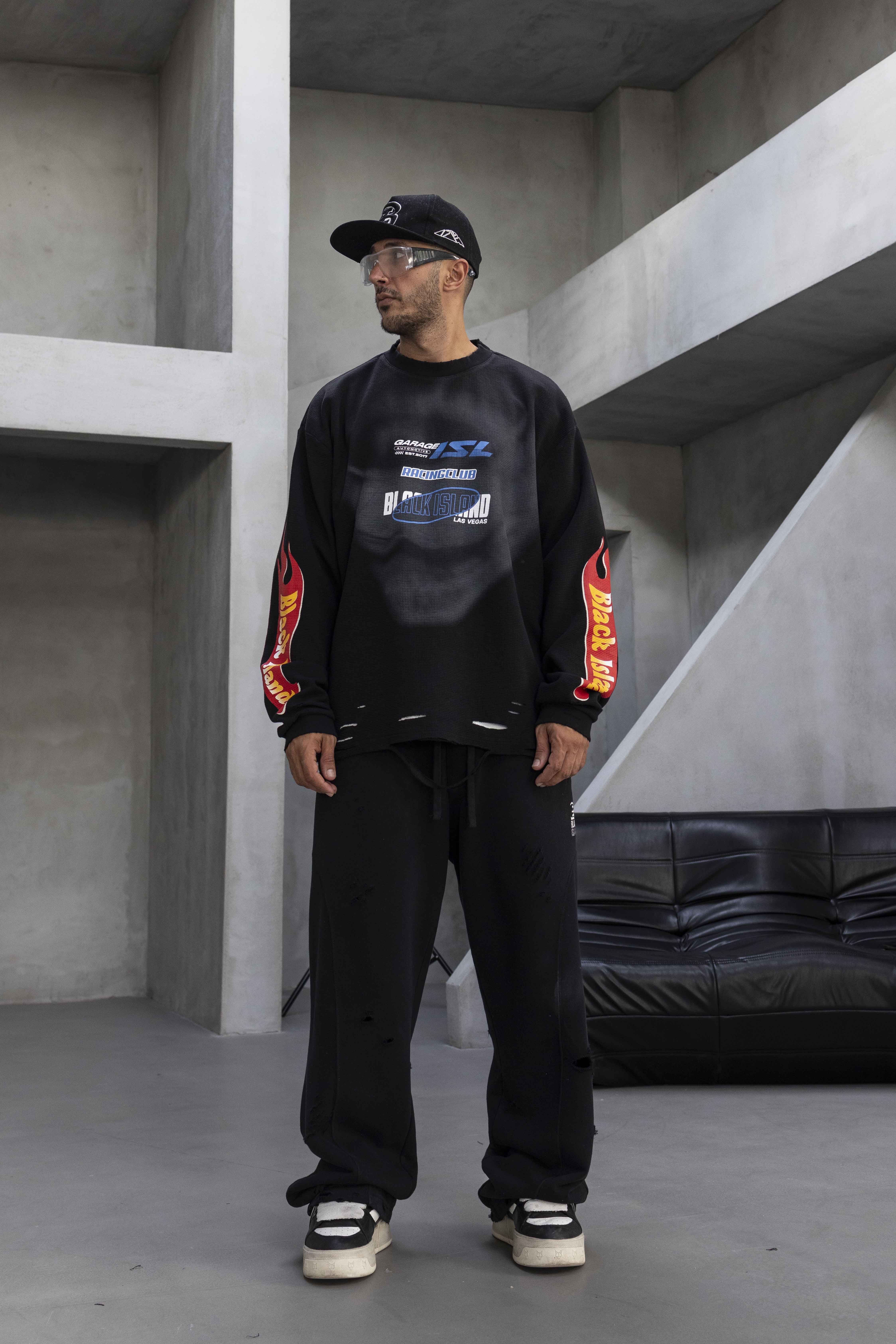 Black Island Oversized “Racing Club” Long Sleeve Sweatshirt