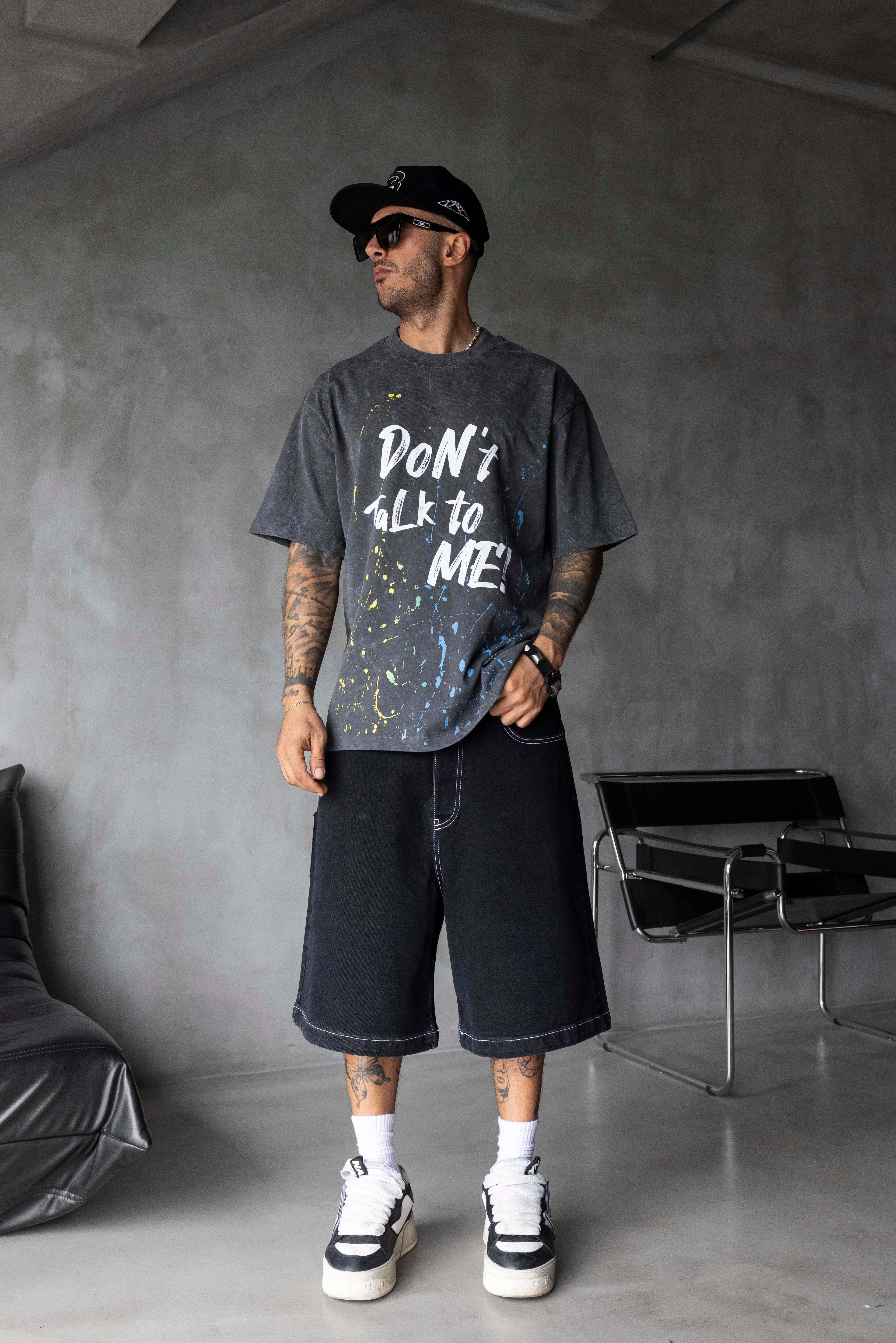 DON’T TALK TO ME Yazılı Yıkamalı Oversize Tişört - ANTRA