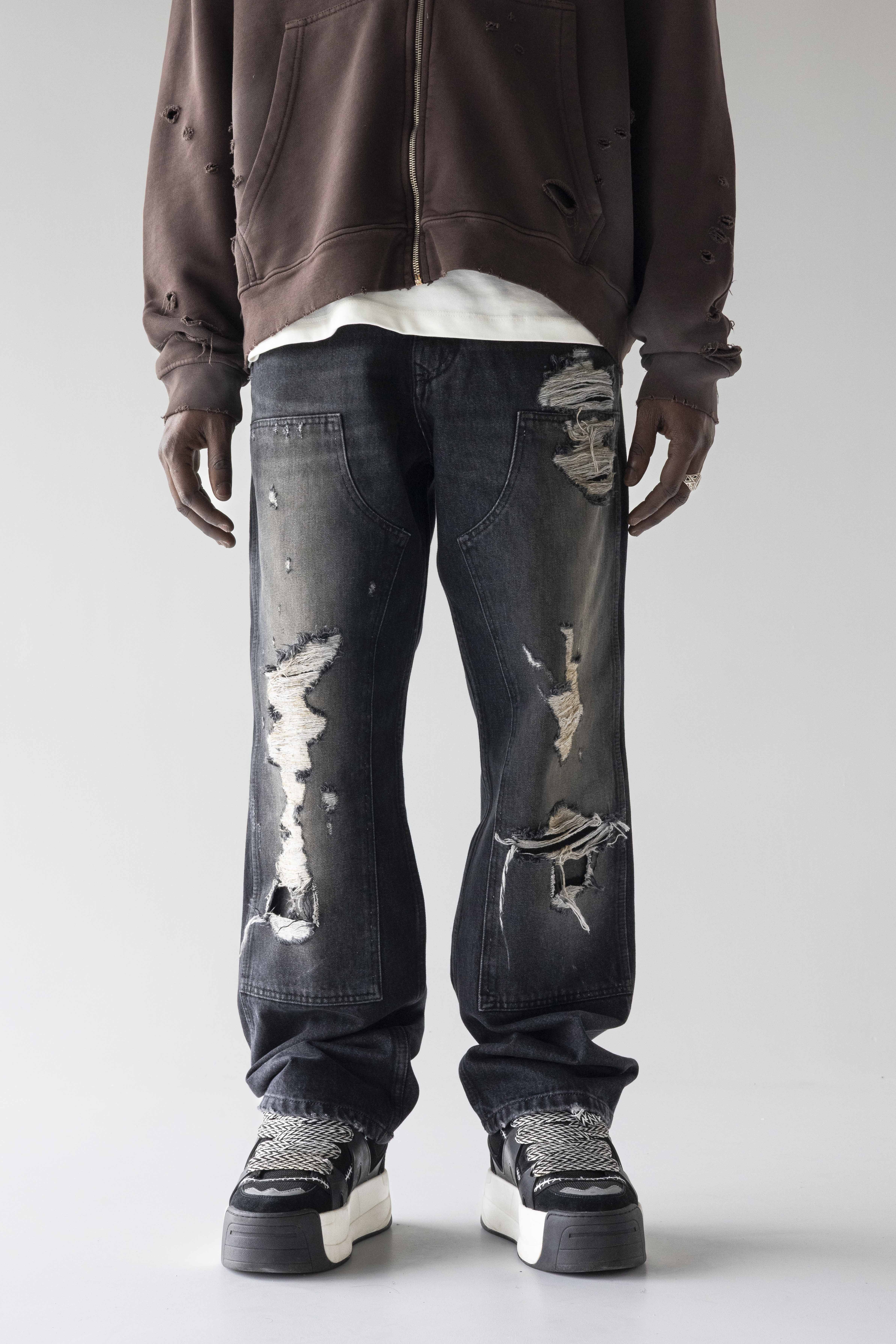 Loose Fit Destroyed Black Denim Jeans