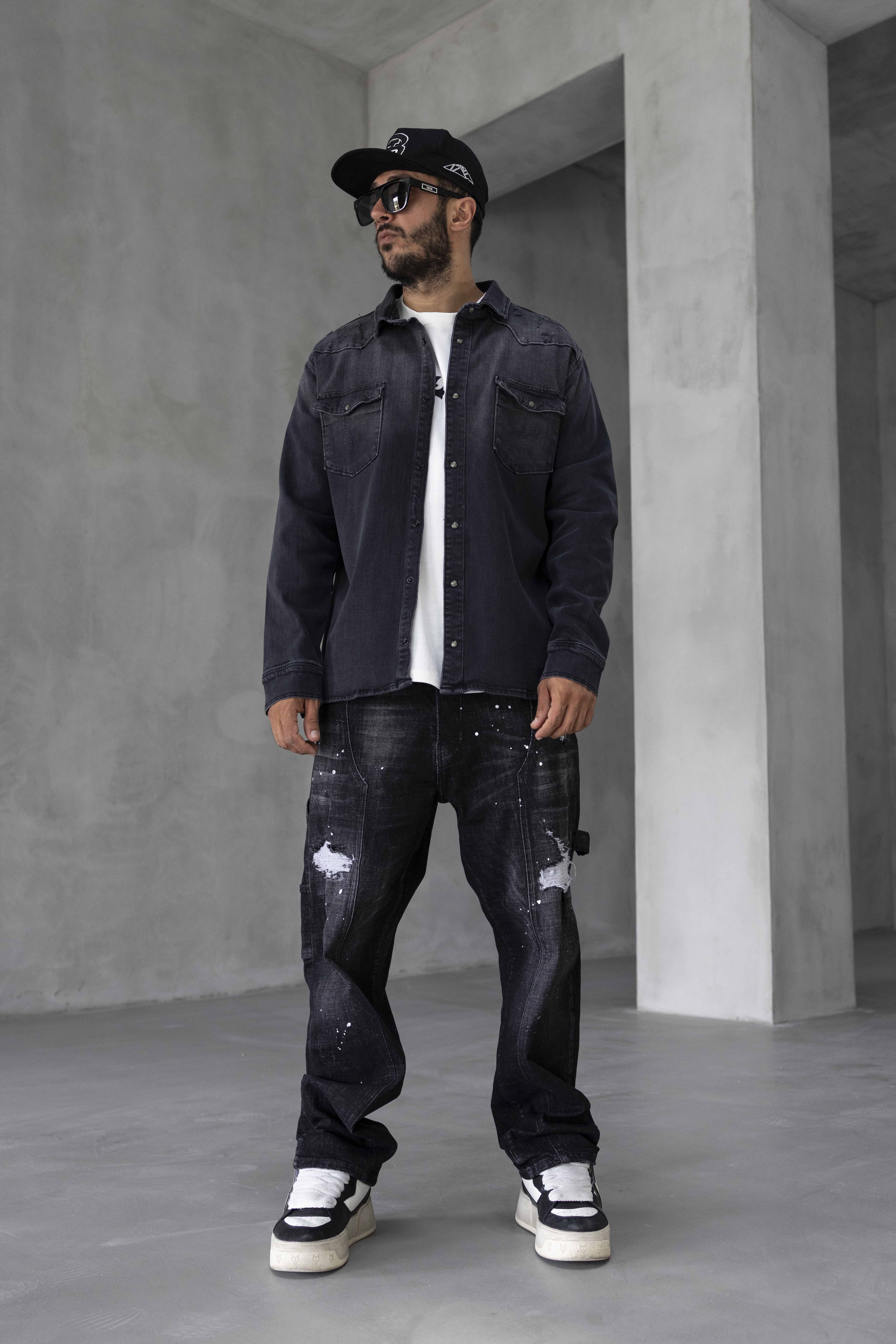 Leopard Printed Back Denim Jacket