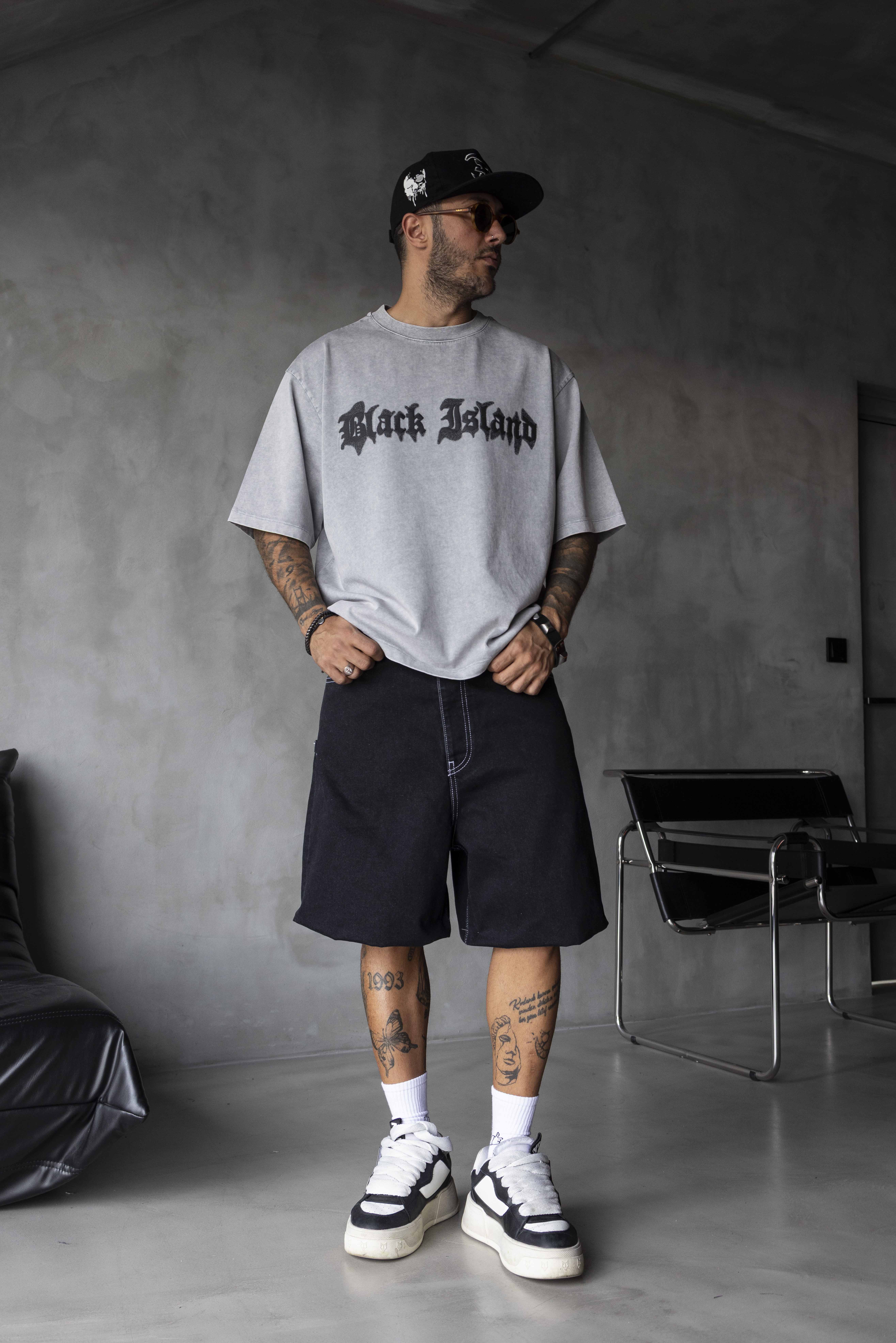 Black Island Gothic Logo Oversized T-Shirt