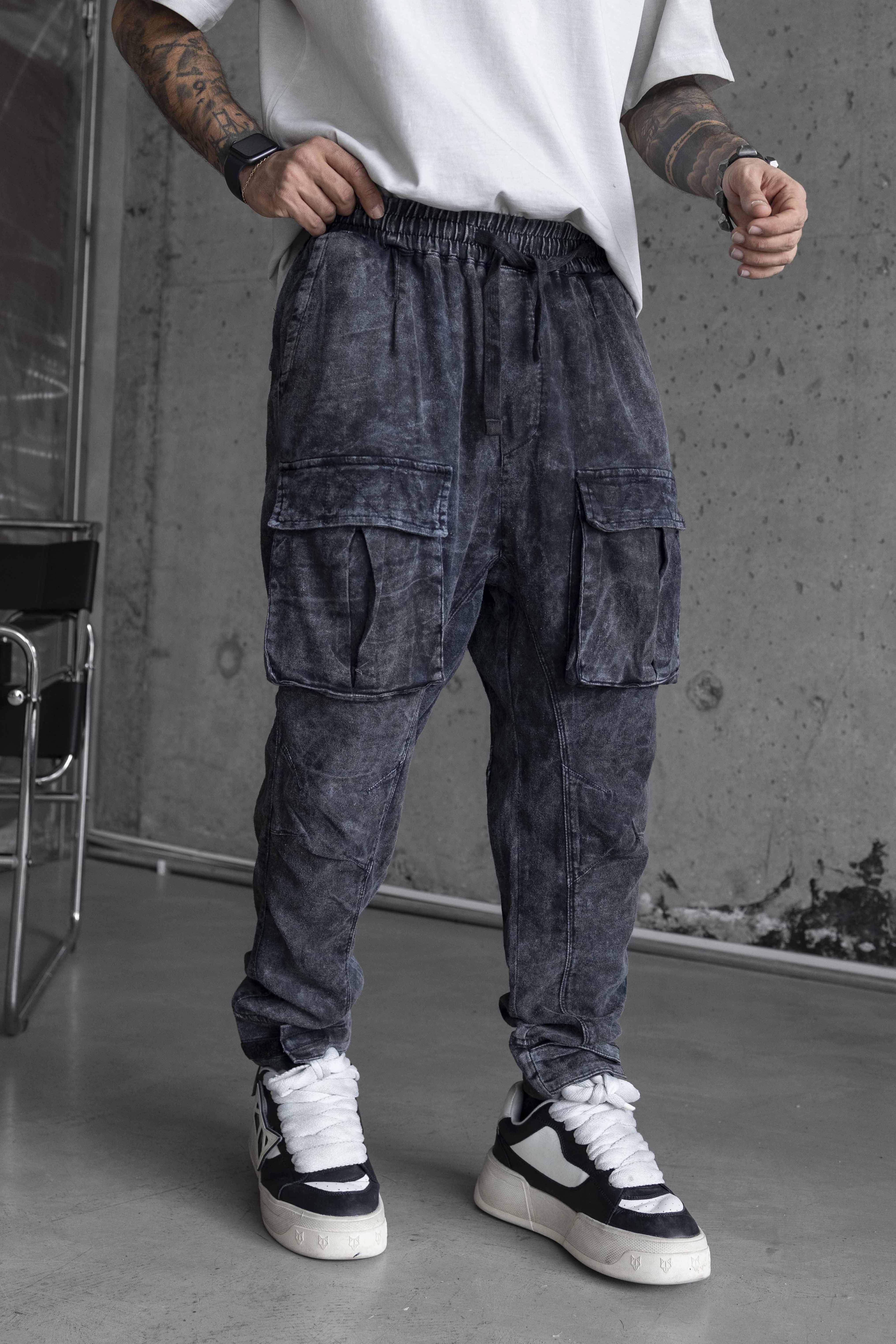 Washed Black Cargo Jogger Pants