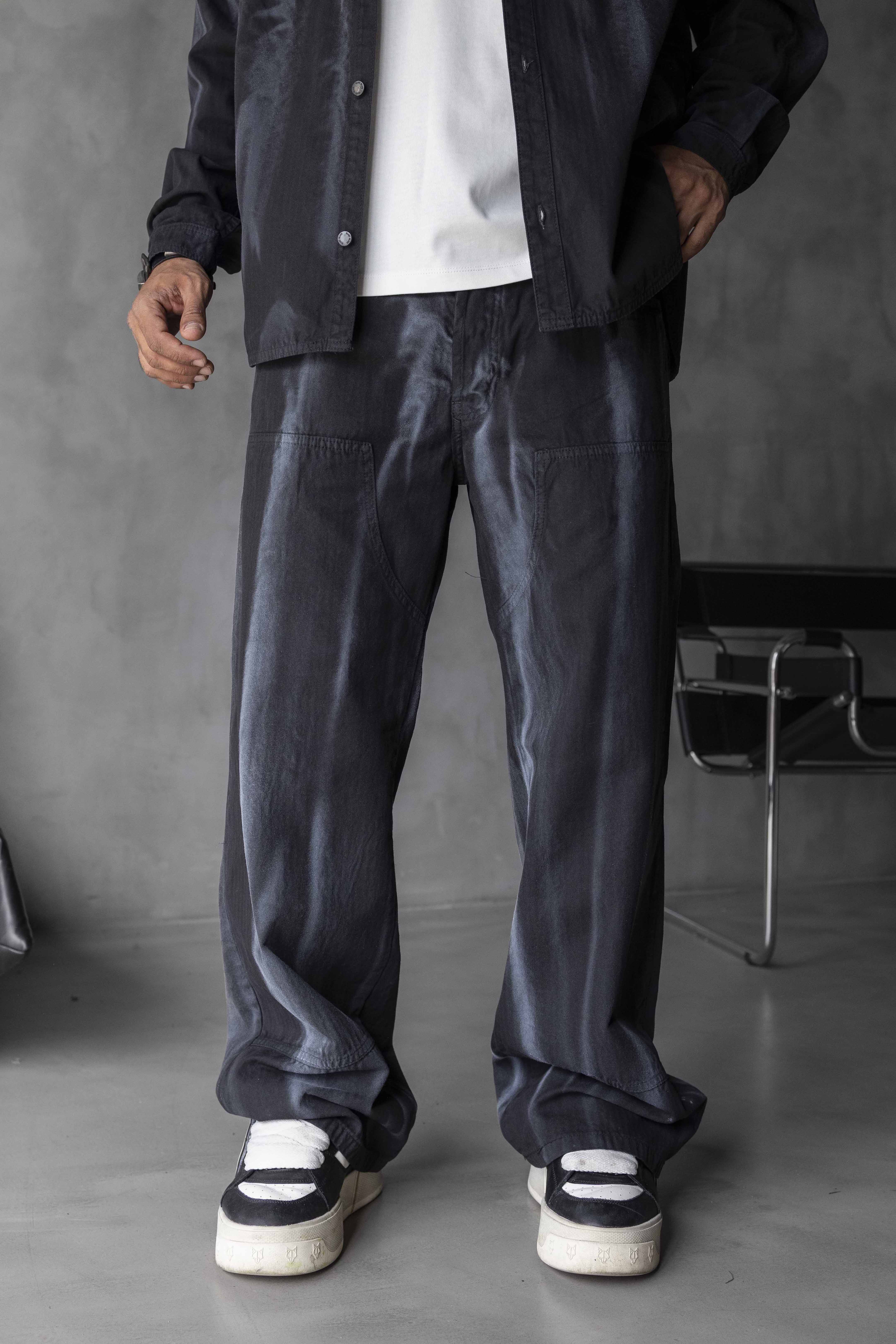 Satin Effect Cargo Denim Pants