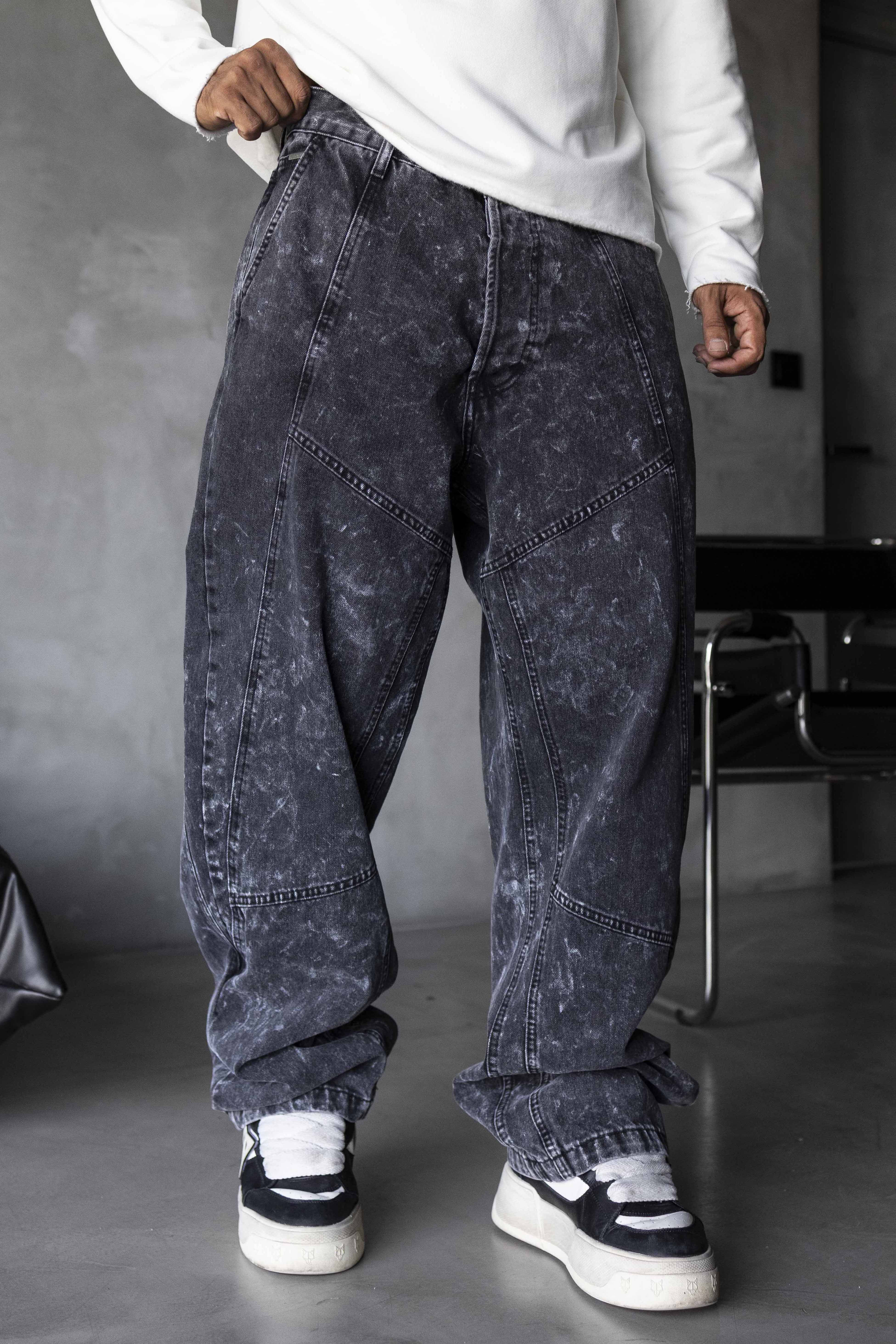 Washed Stitch Detail Denim Pants