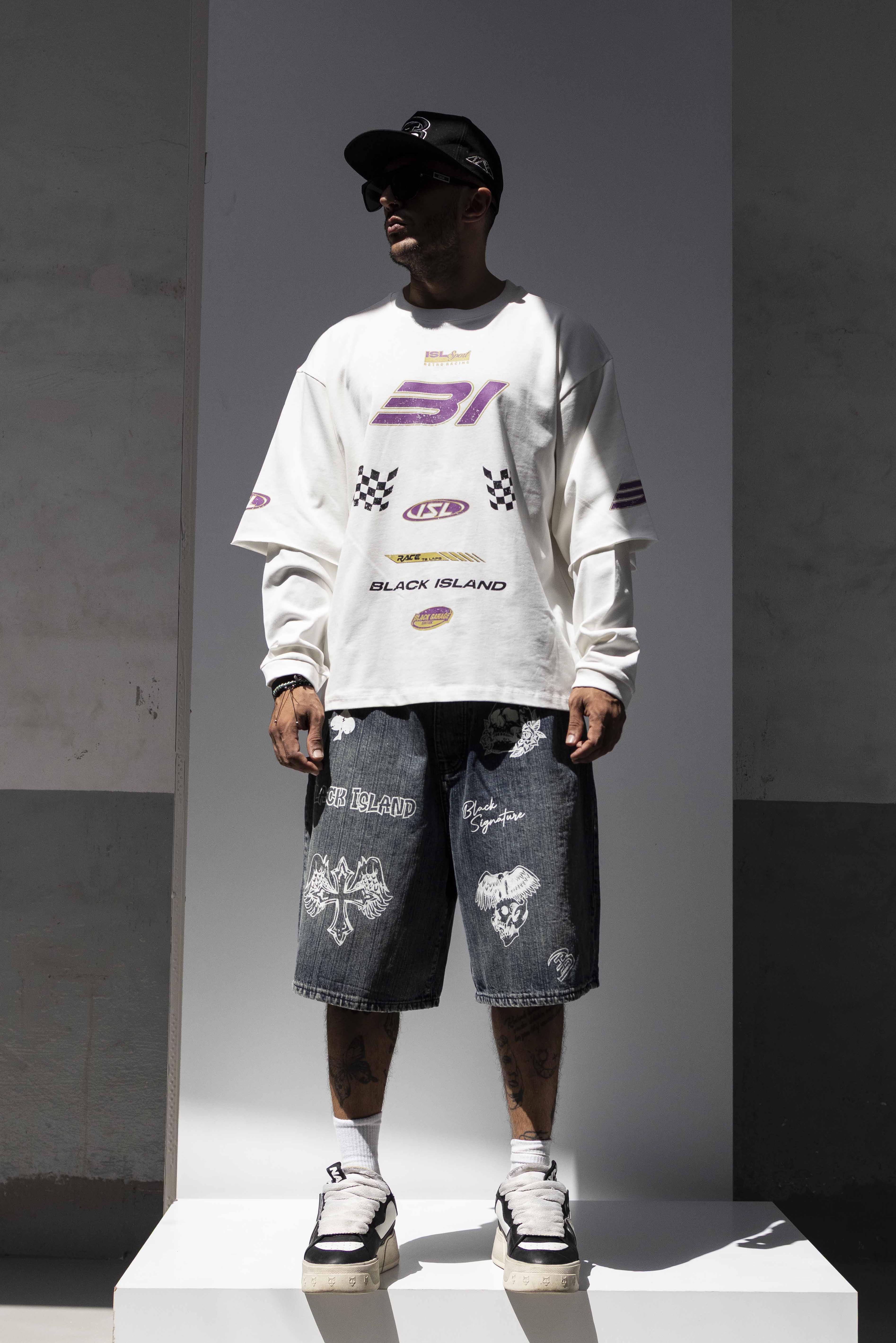 White Racing Print Oversized T-Shirt