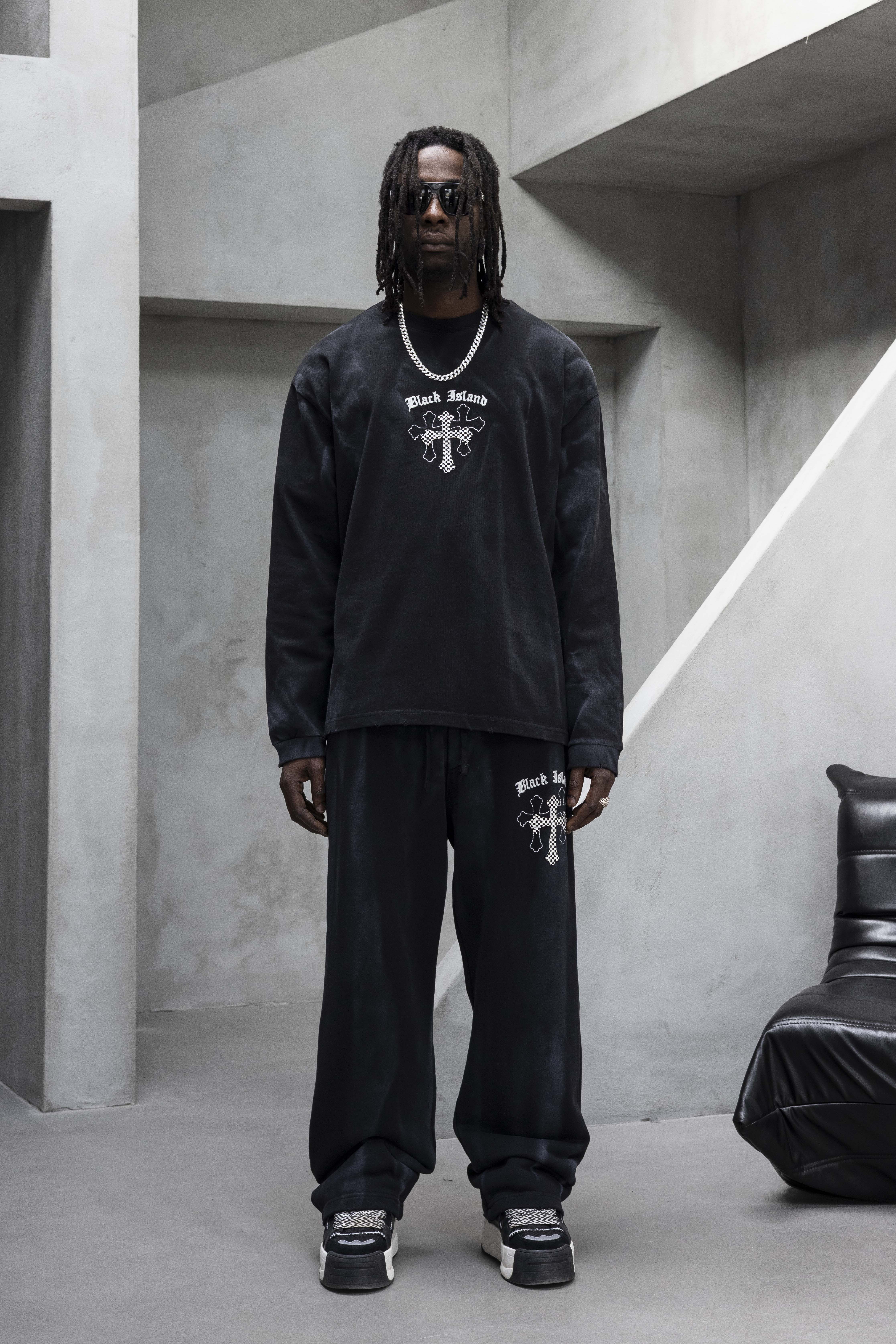 Oversized Black Cross Graphic Tracksuit