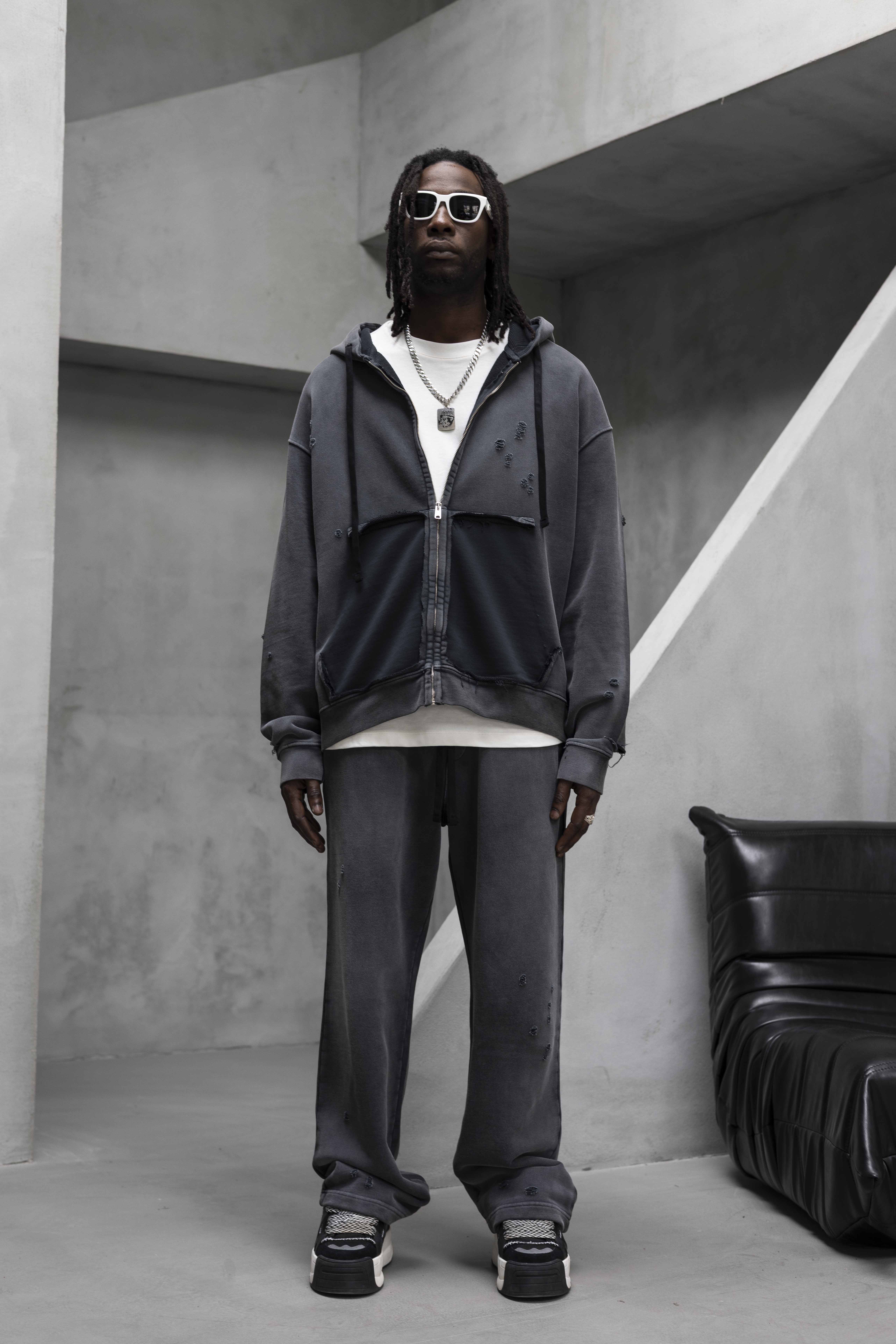 Washed Distressed Zip-Up Tracksuit