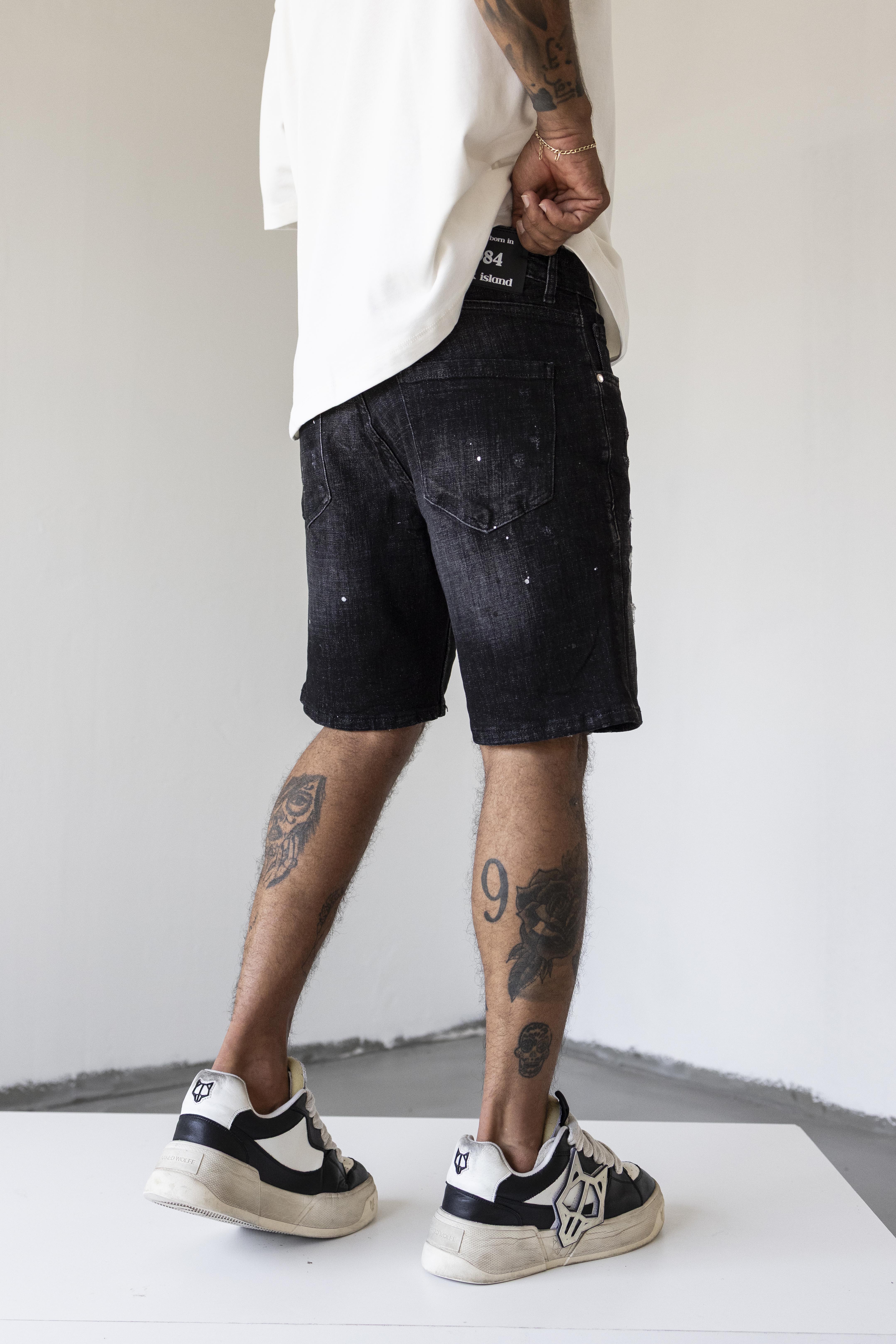 Black Distressed Denim Shorts