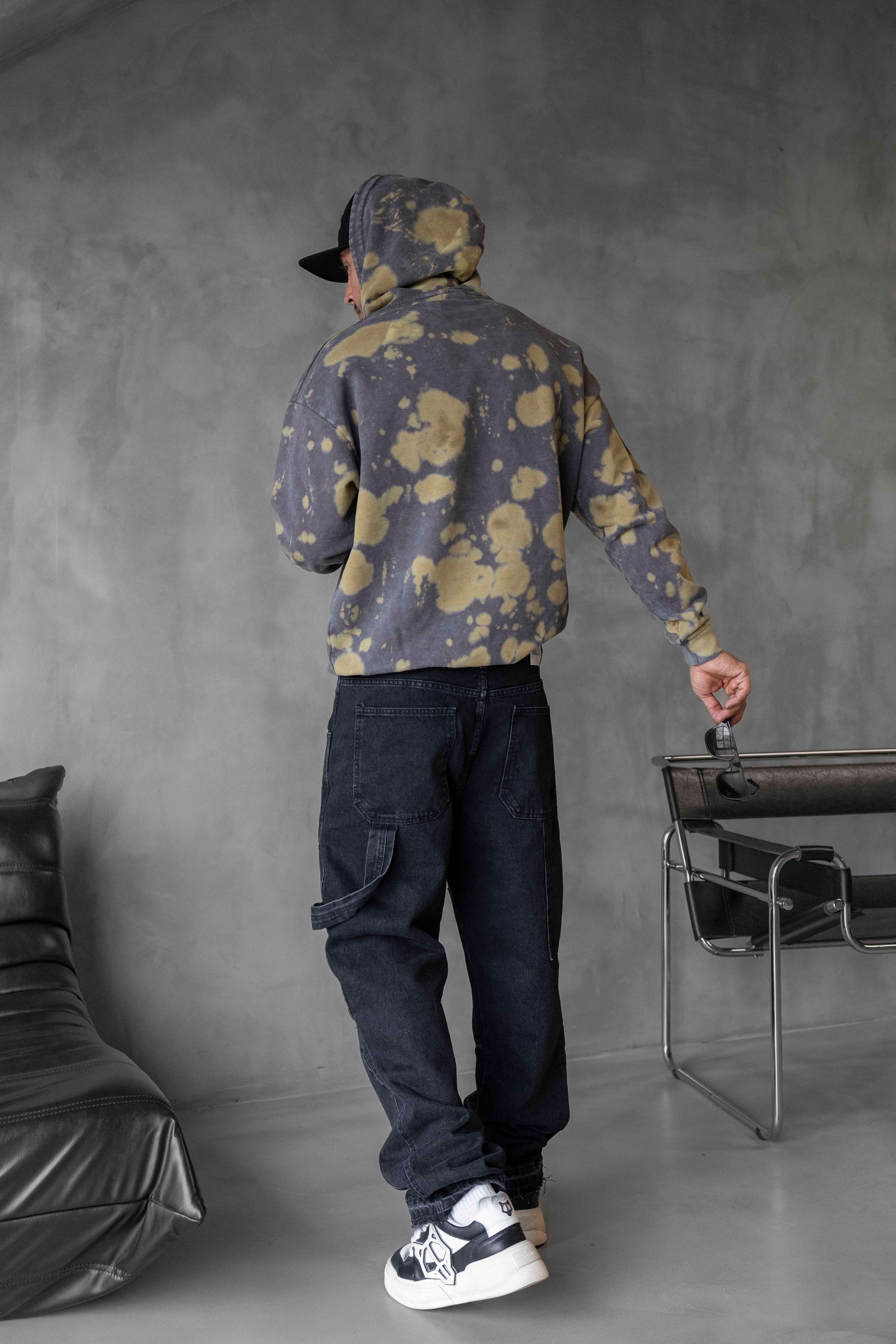 Saint Yazılı Batik Desen Kapüşonlu Sweatshirt